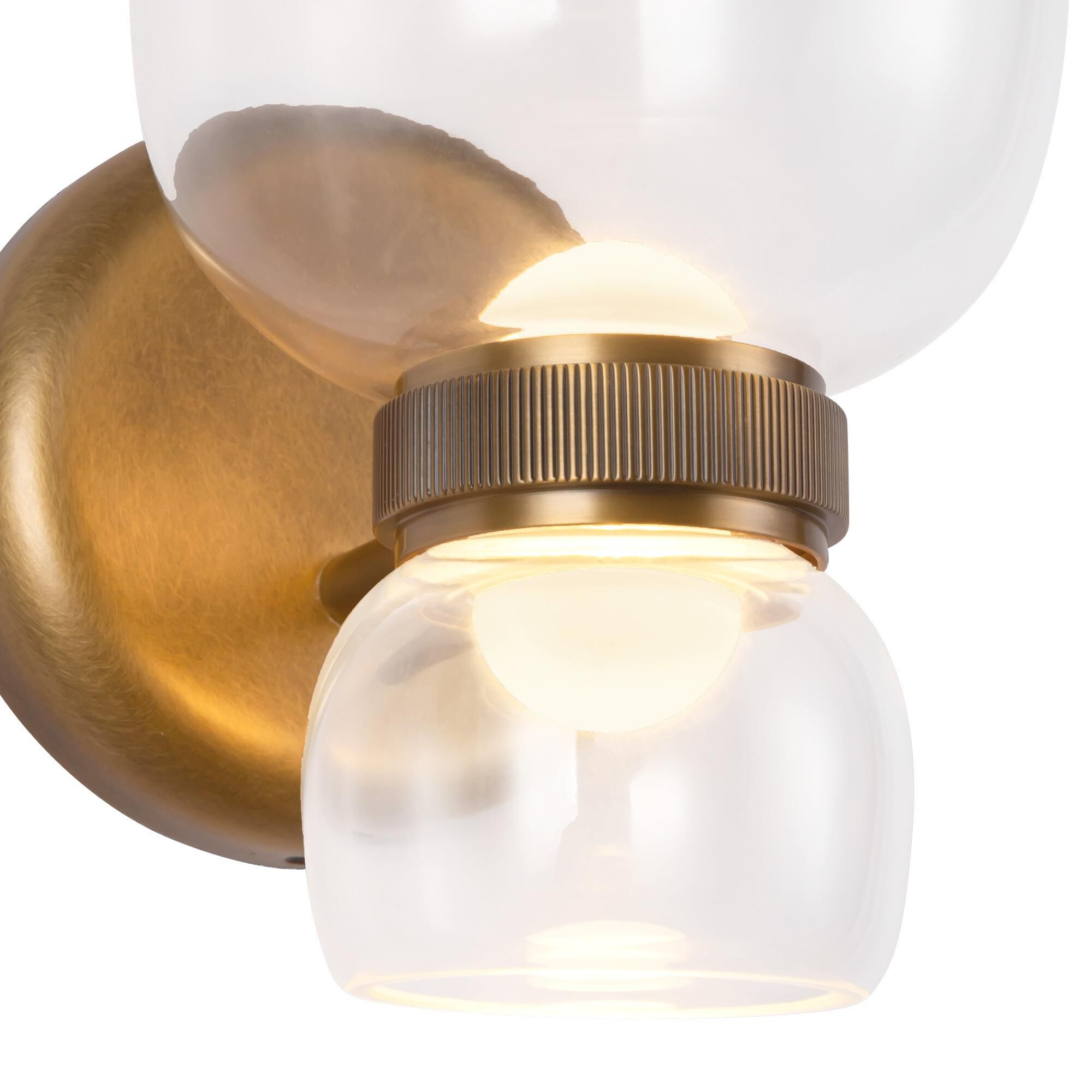 Shown in Vintage Brass finish and Clear glass