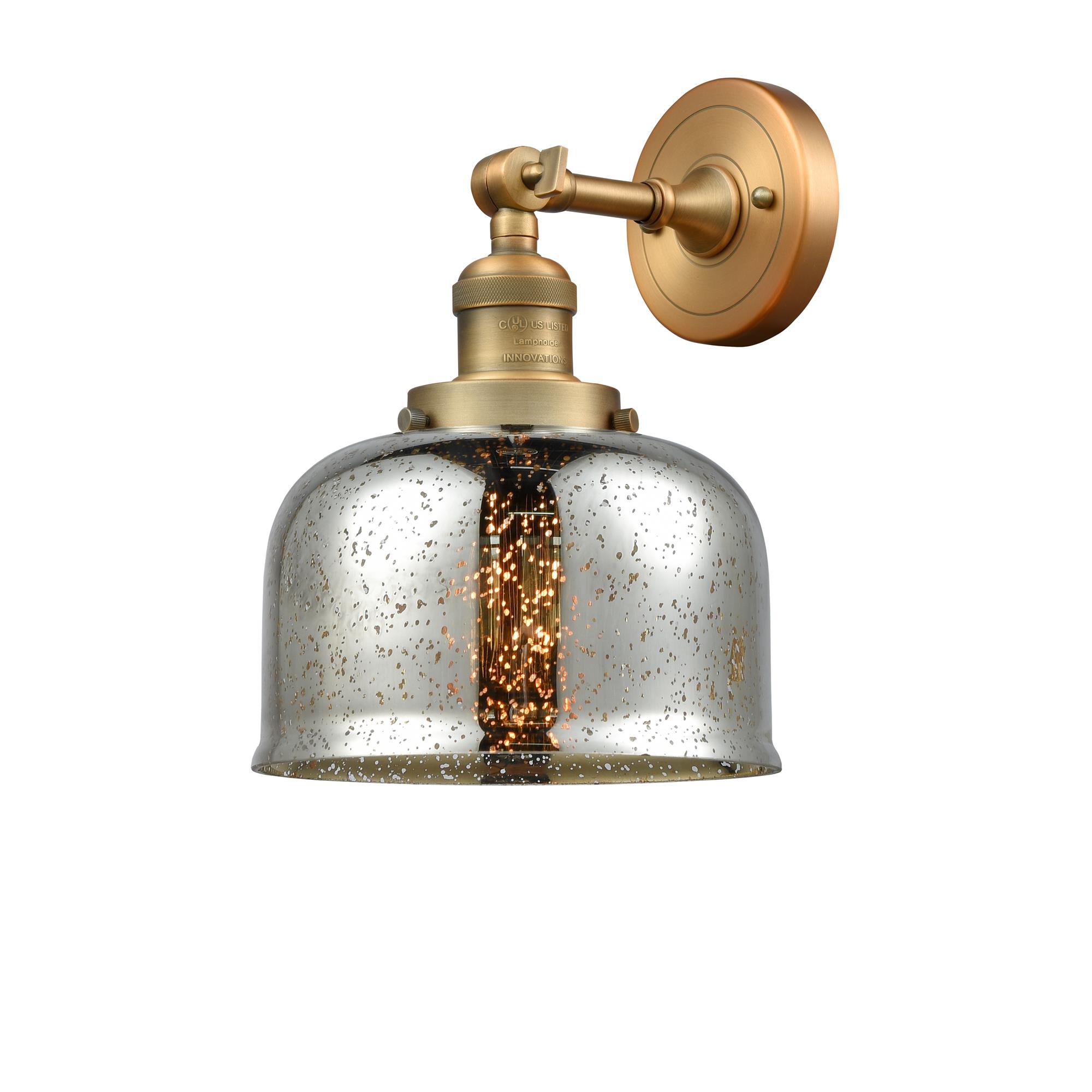 Shown in Brushed Brass finish and Silver Plated Mercury Large Bell glass and No Accent accent
