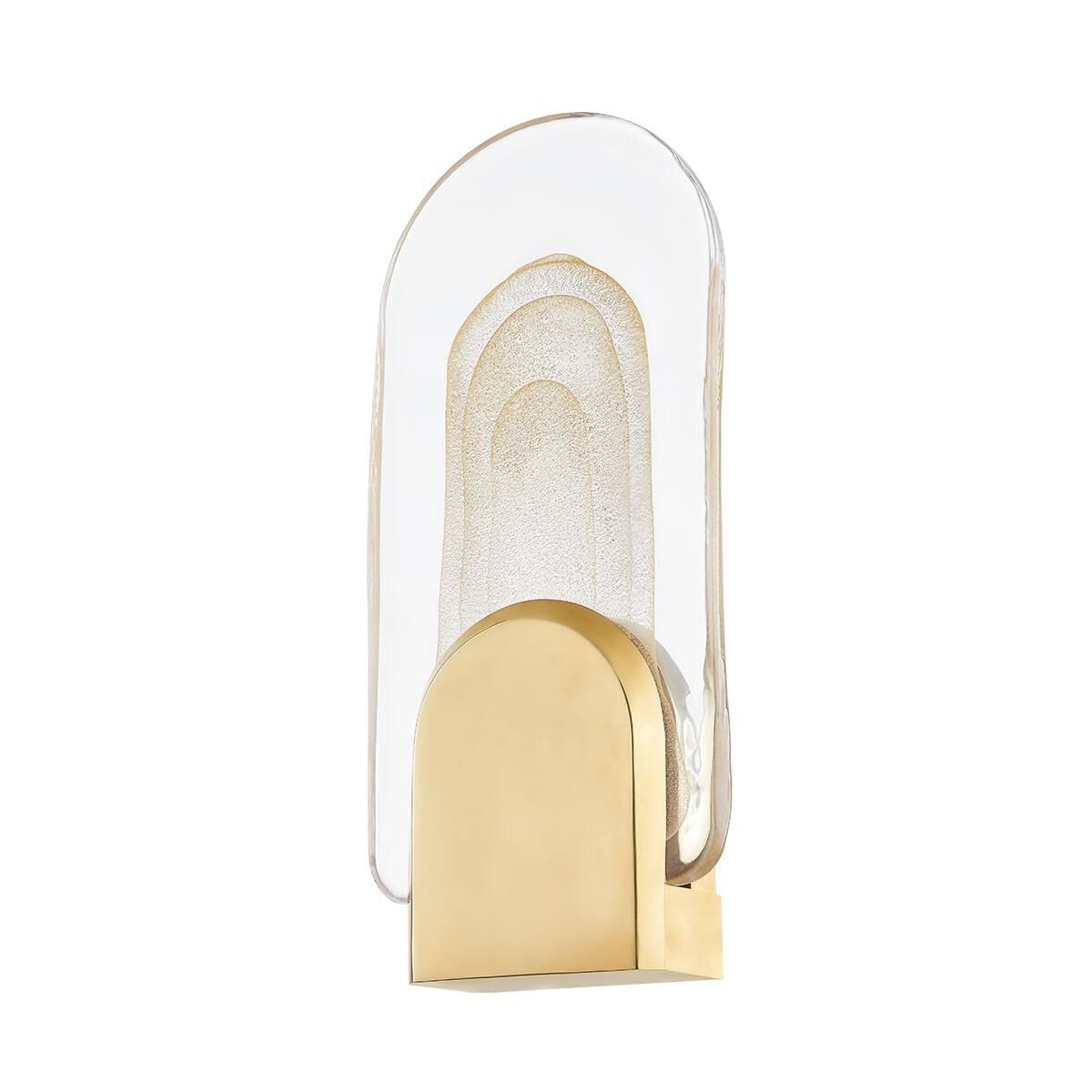 Shown in Vintage Brass finish and Cast Clear With Layered Gold glass
