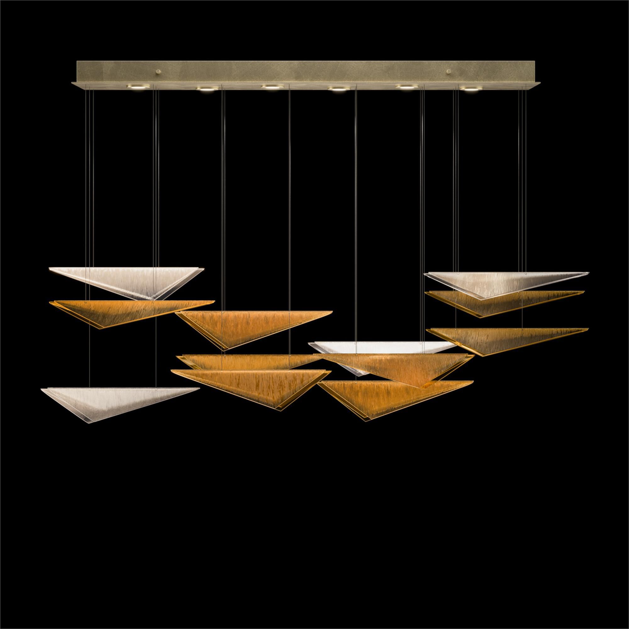 Shown in Gold finish and Amber Linear glass