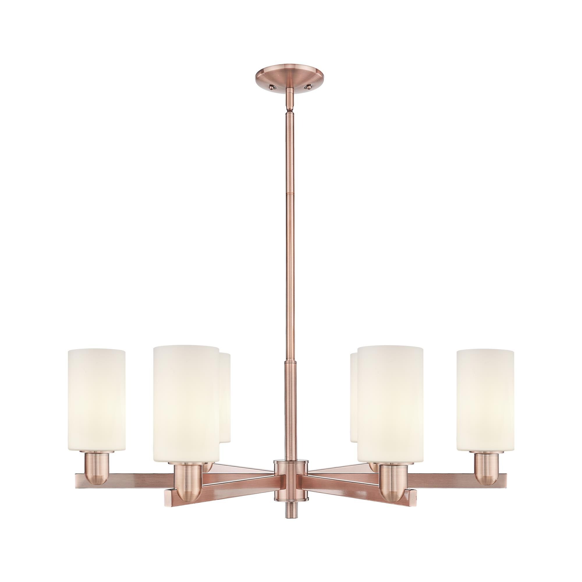 Shown in Antique Copper finish and Matte White glass