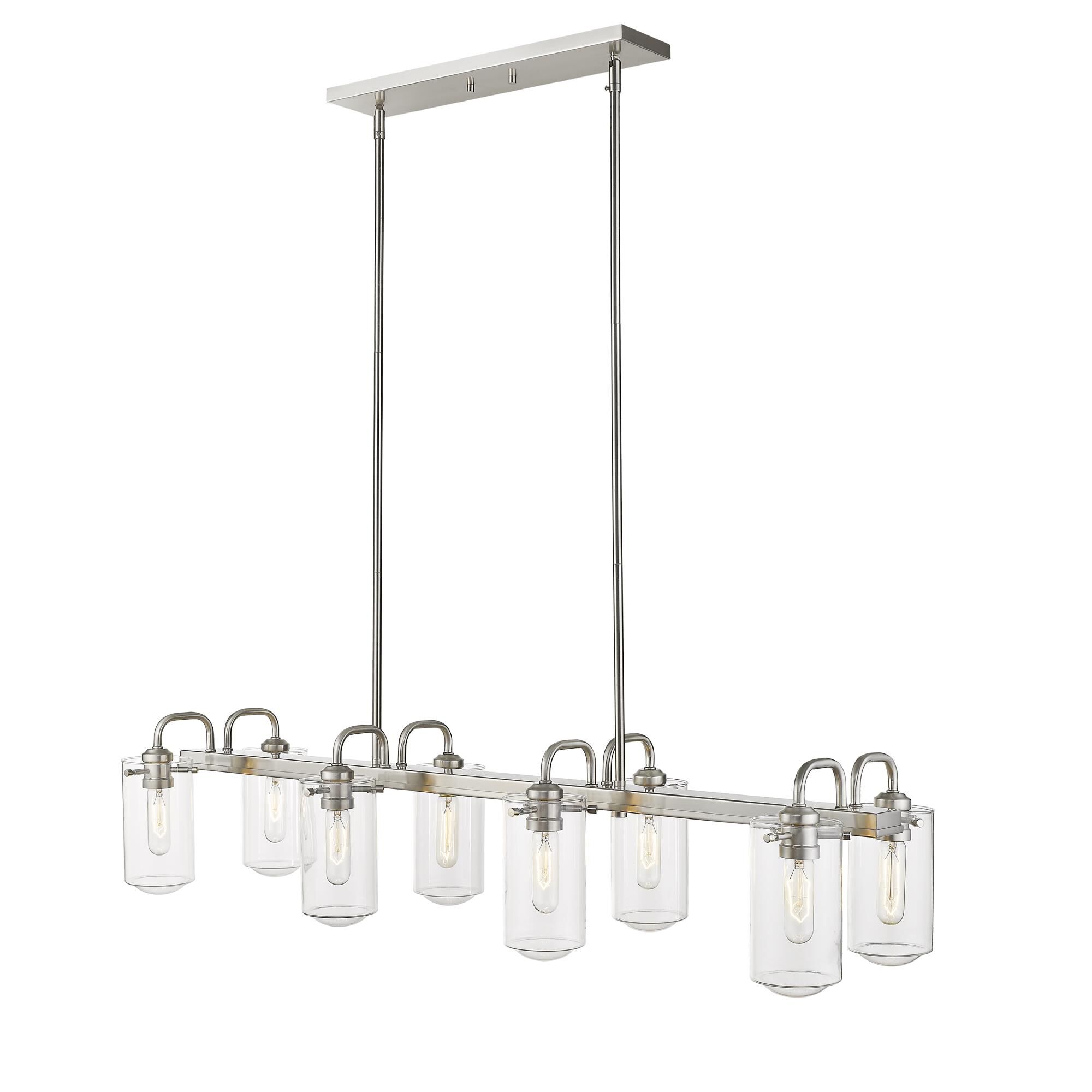 Shown in Brushed Nickel finish and Glass shade
