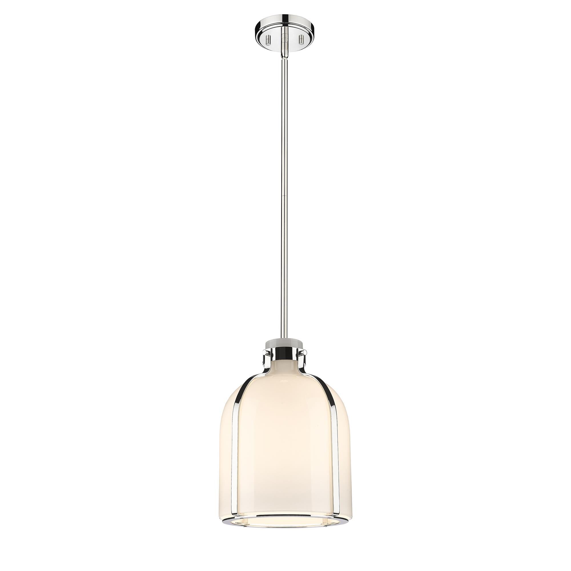 Shown in Polished Nickel finish and Glass shade