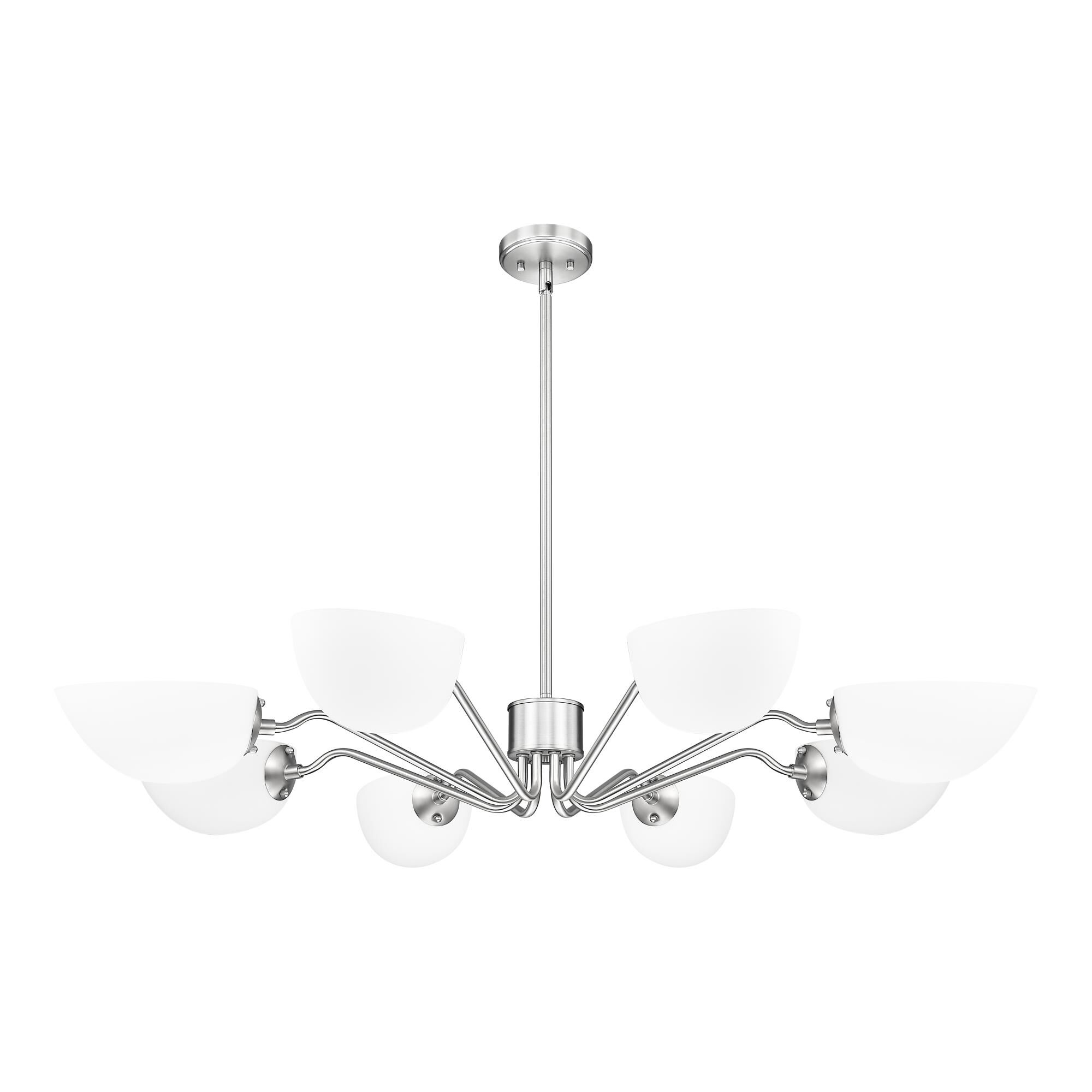 Shown in Brushed Nickel finish and White glass