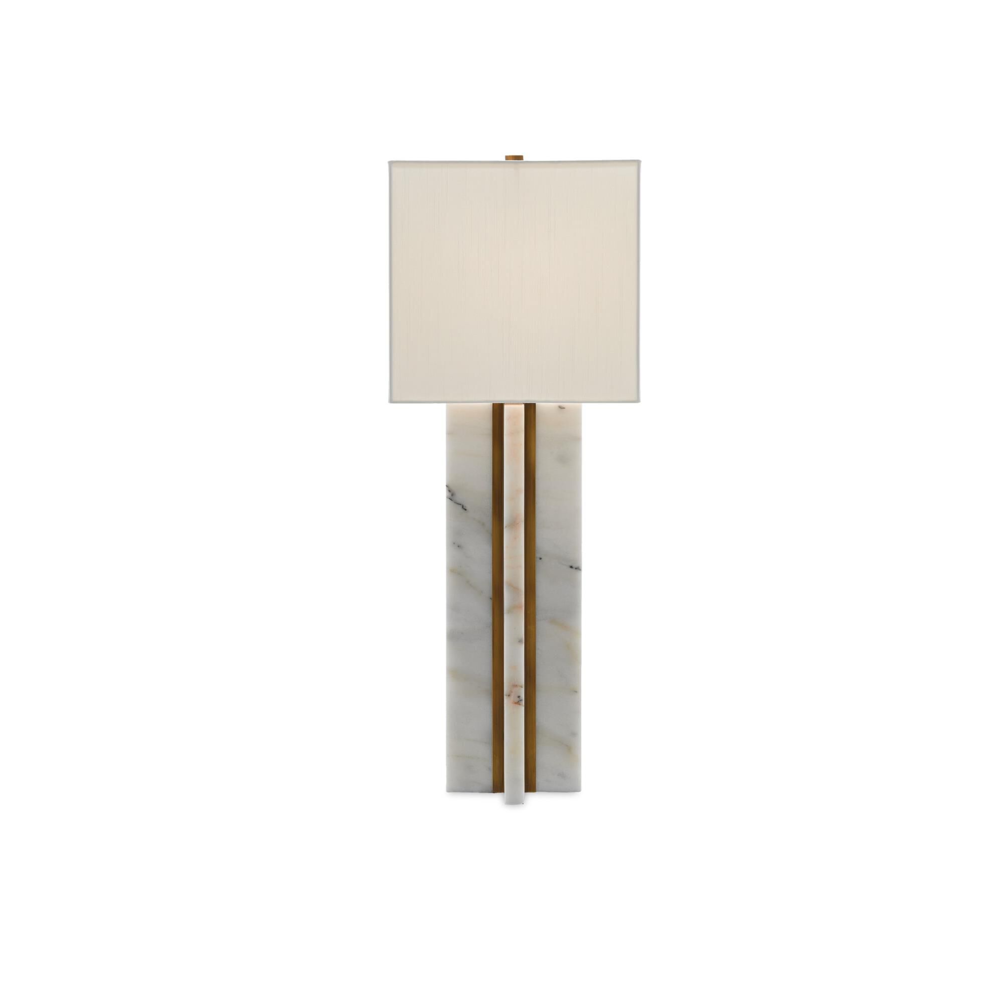 Shown in Marble/Antique Brass finish and Included shade