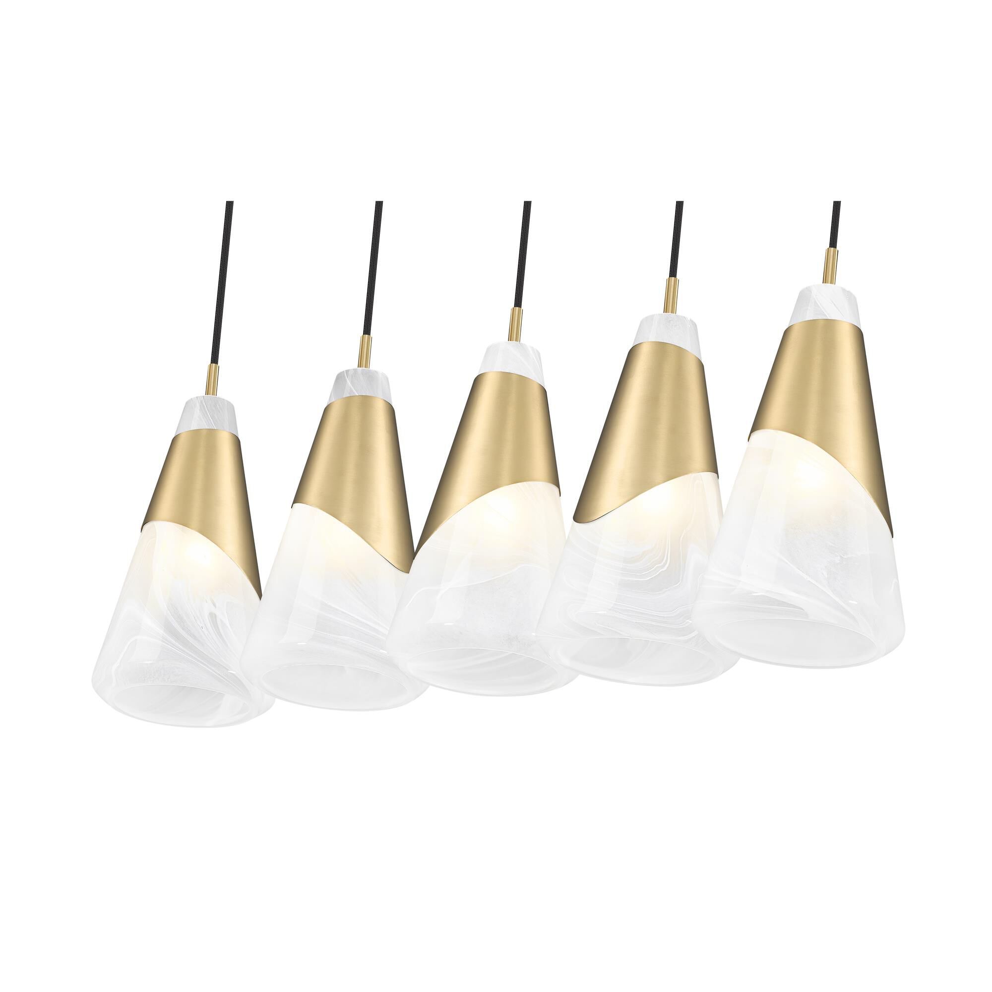 Shown in Modern Gold finish and White Swirl glass and White Swirl shade