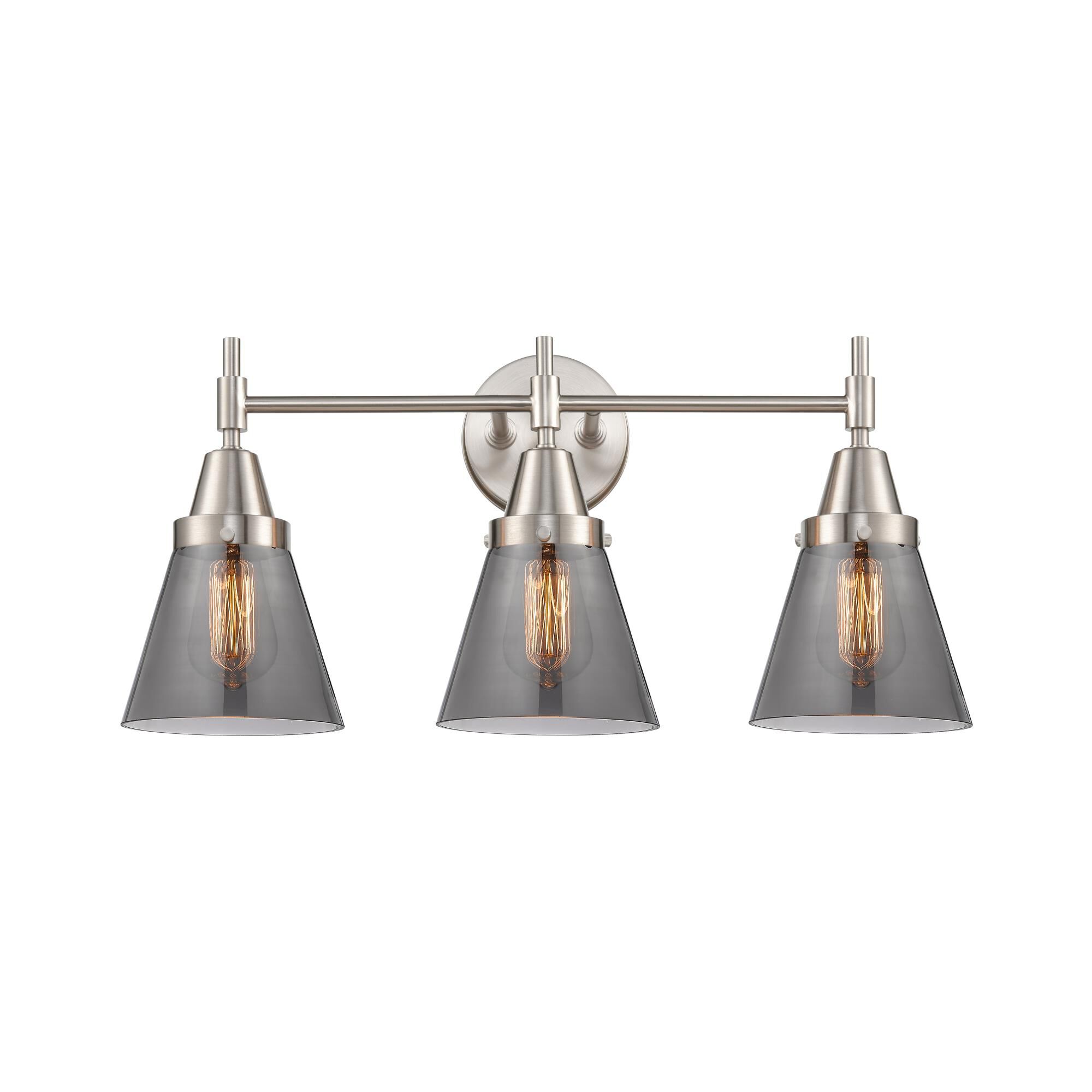 Shown in Satin Nickel finish and Plated Smoke Large Cone glass