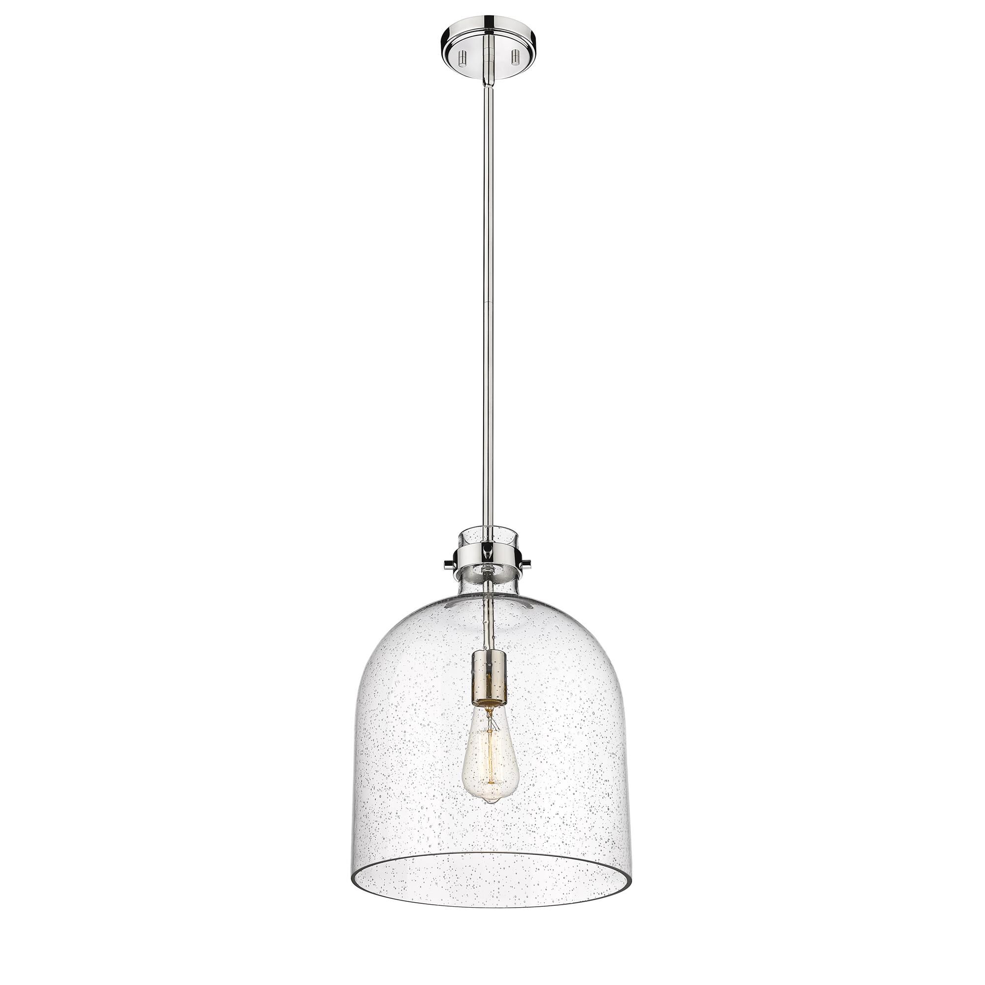 Shown in Polished Nickel finish and Glass shade