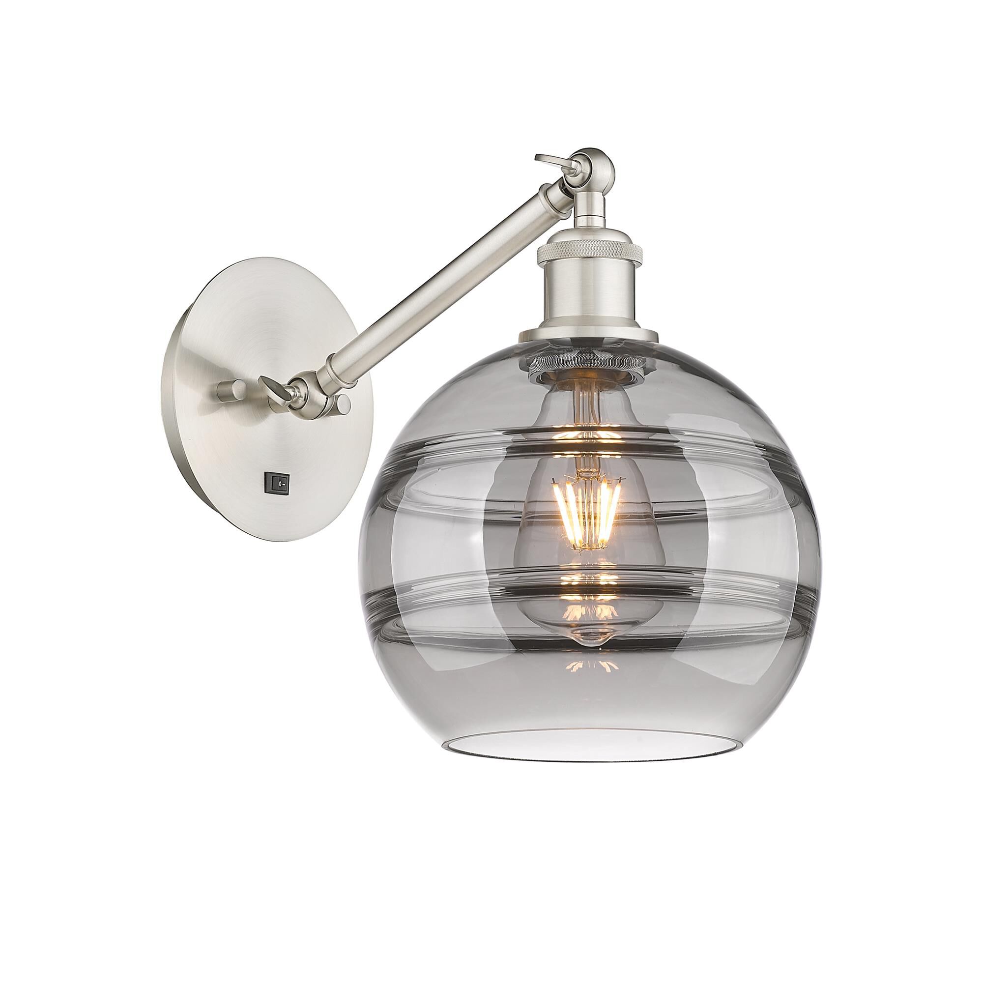Shown in Brushed Satin Nickel finish and Light Smoke glass