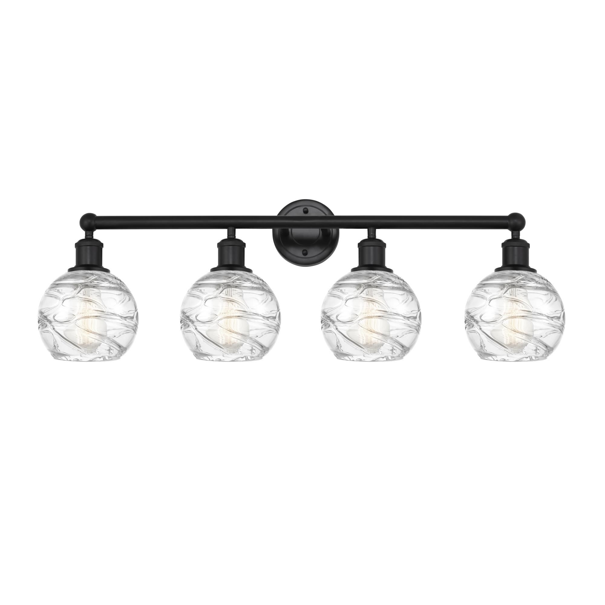 Shown in Matte Black, Clear Deco Swirl finish and Clear Deco Swirl glass and Clear Deco Swirl Glass shade