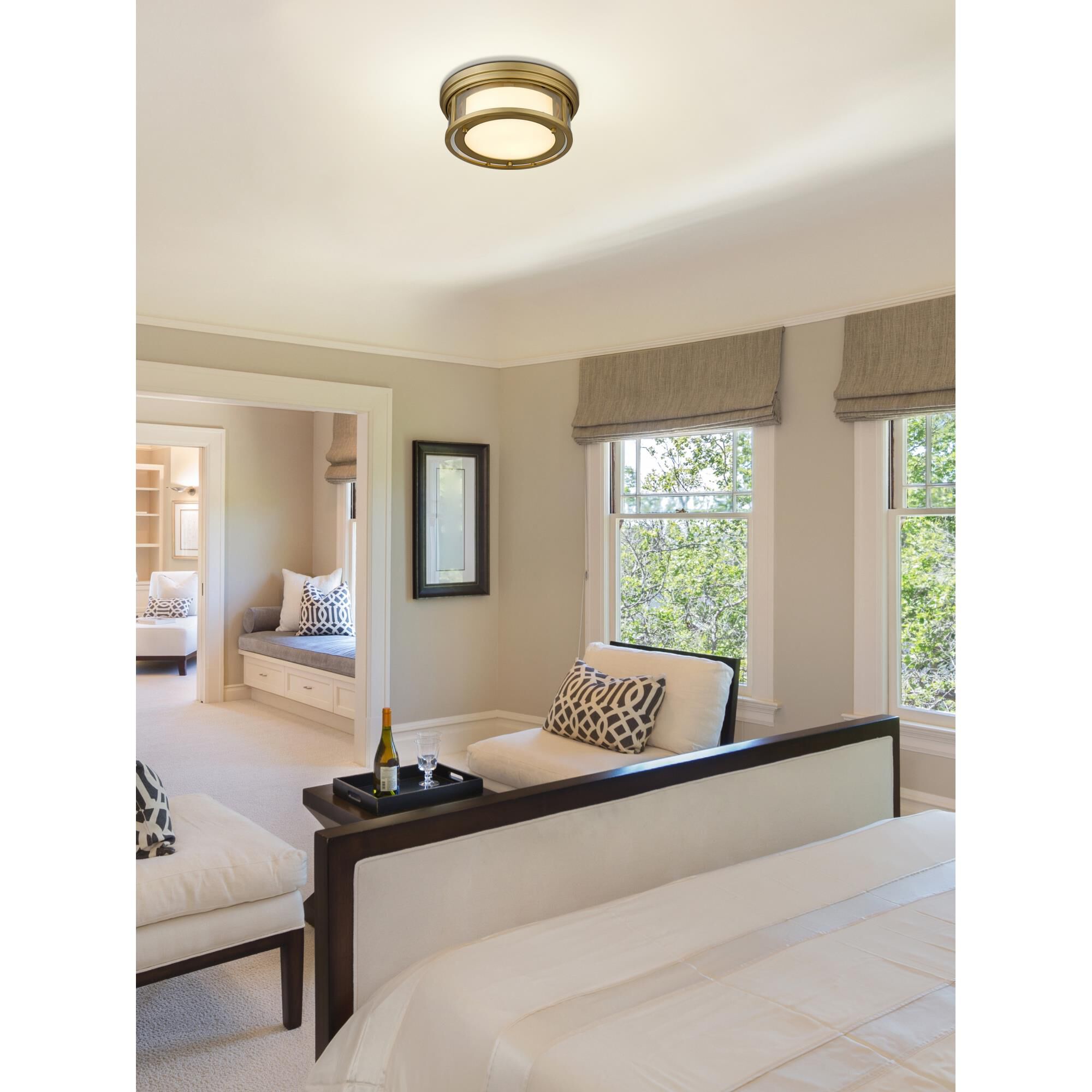 Shown in Olde Brass finish and Inner White and Outer Clear glass and No Shade shade