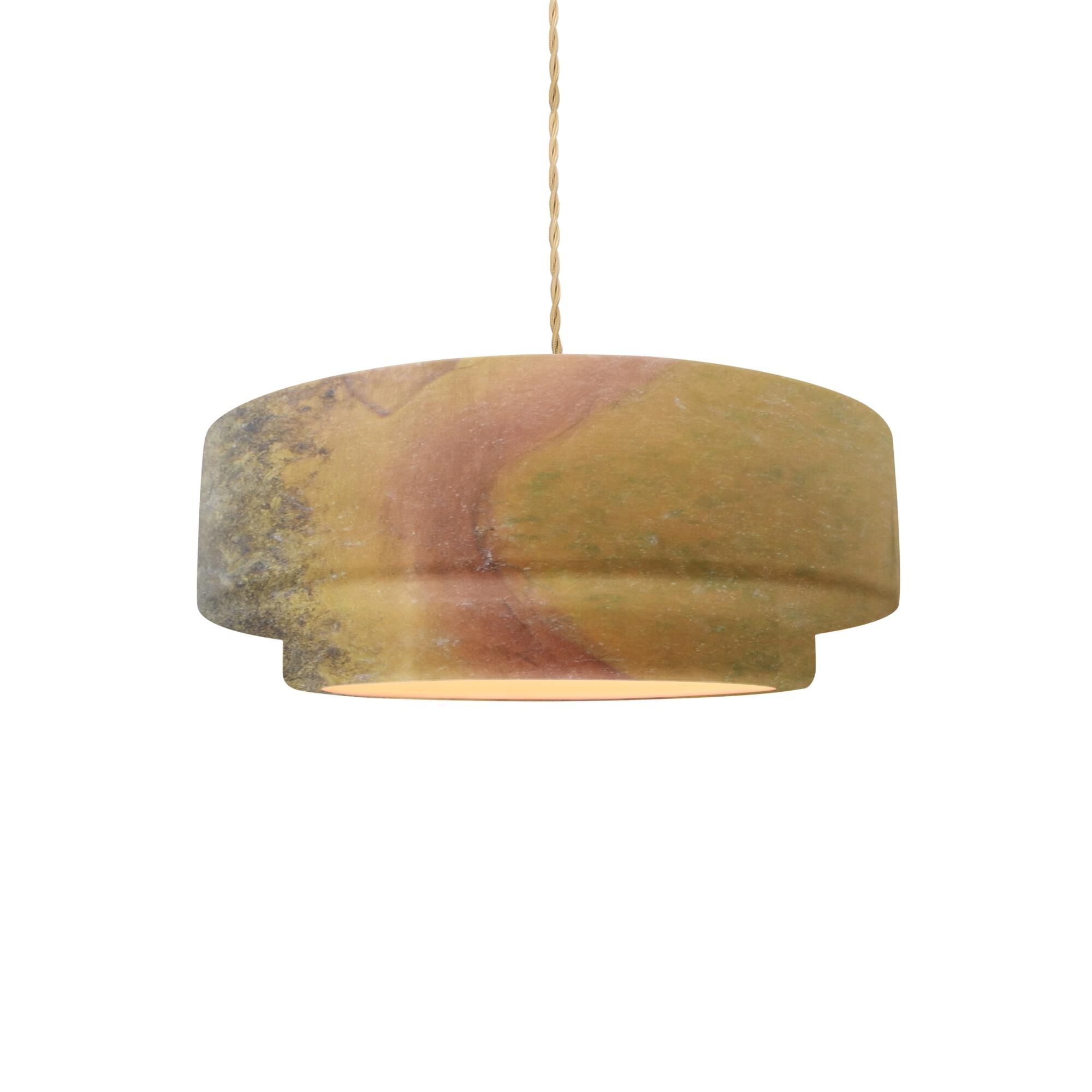 Shown in Brushed Nickel finish and Harvest Yellow Slate shade