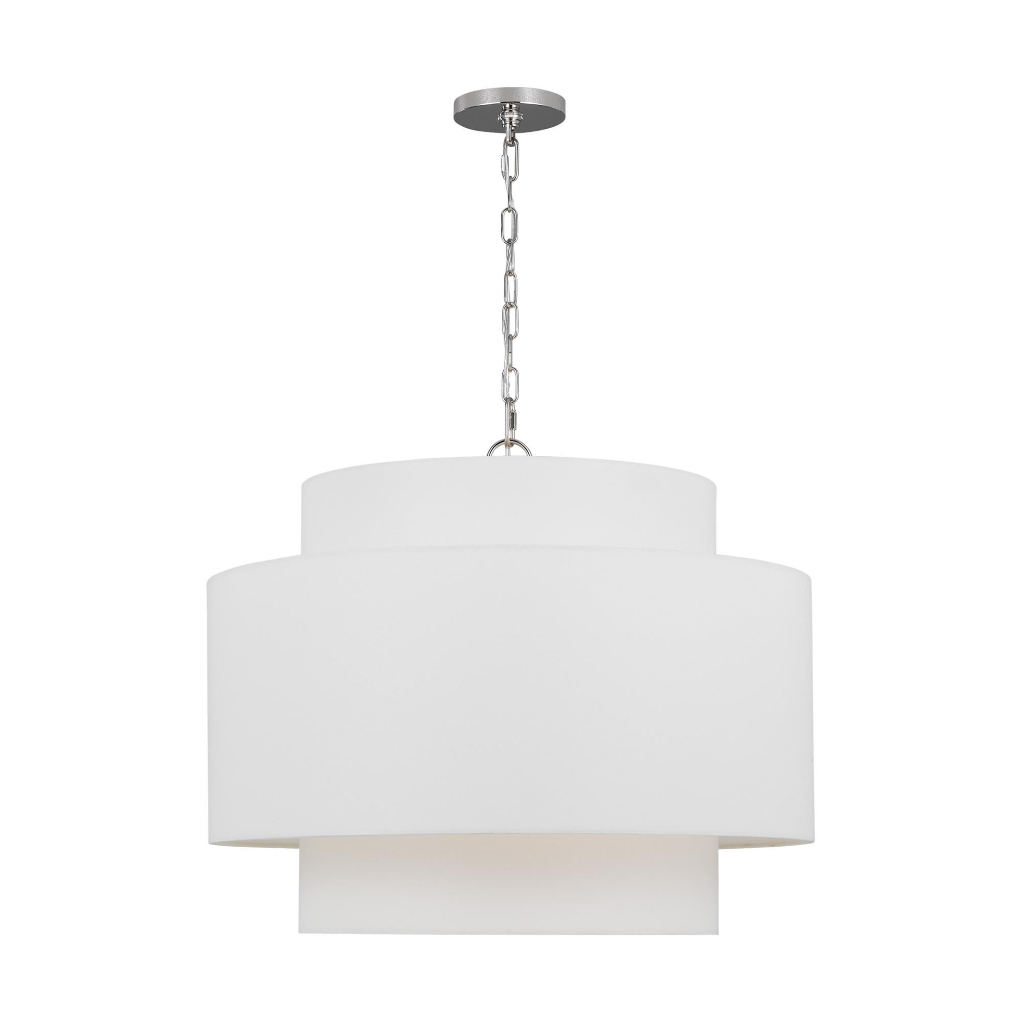 Shown in Polished Nickel finish and White Linen Fabric shade