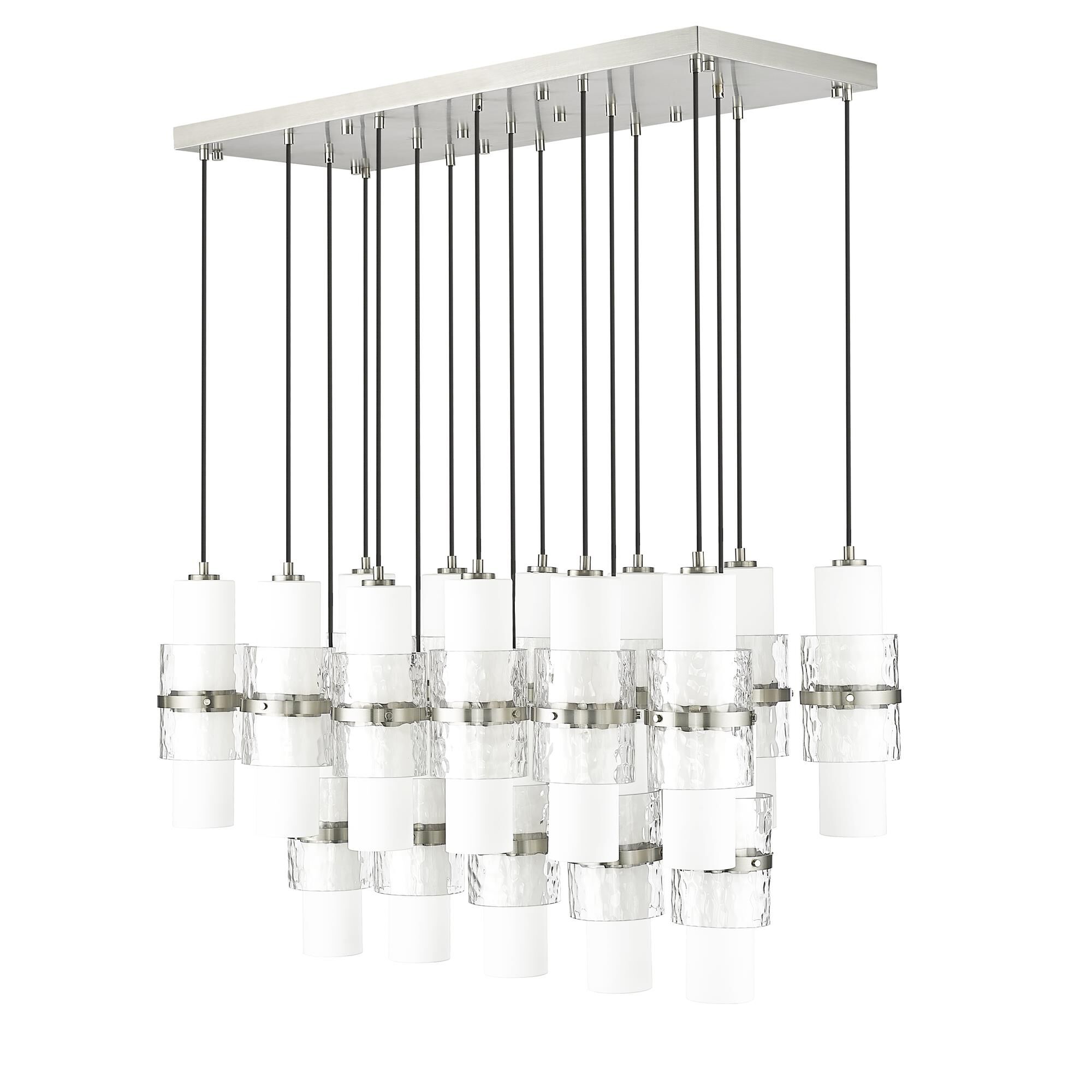 Shown in Brushed Nickel finish and Clear and Etched Opal glass