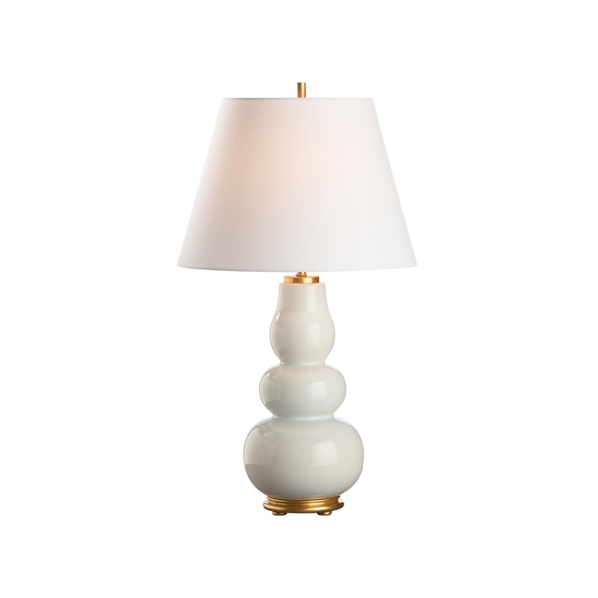 Shown in White, Cream and Gold finish and Linen shade