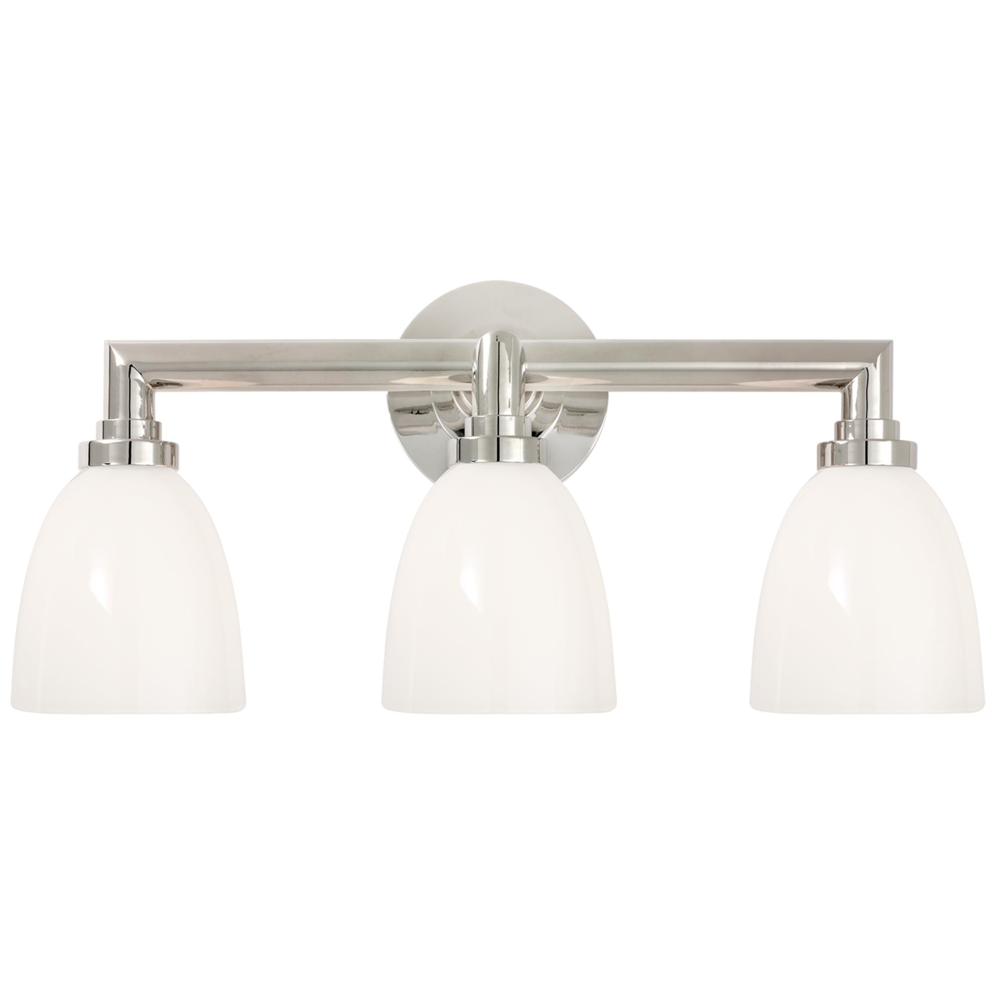 Shown in Polished Nickel finish and White glass