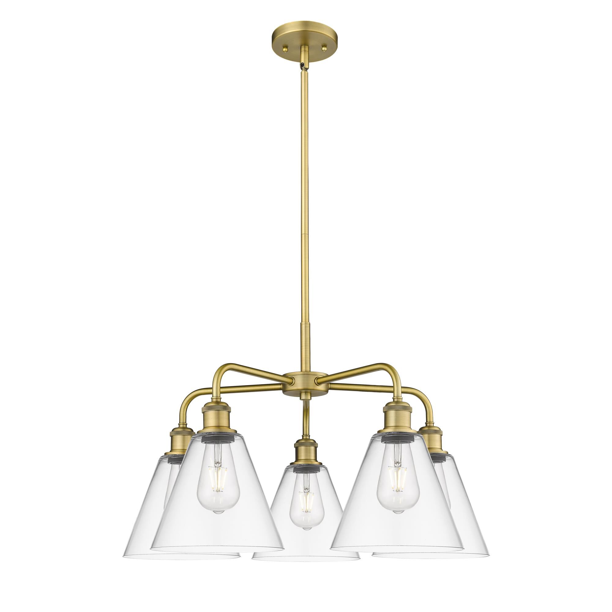 Shown in Brushed Brass finish and Clear glass