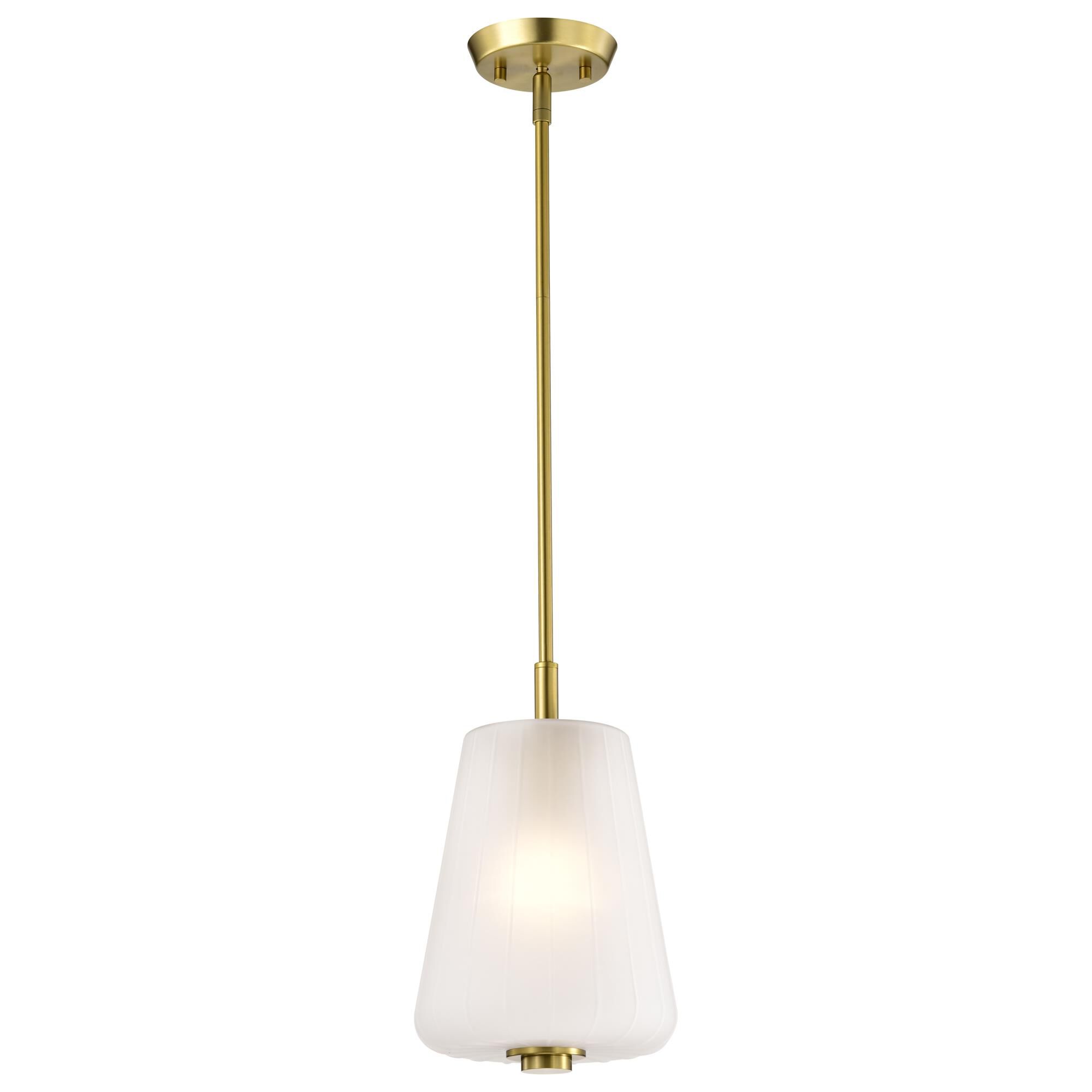 Shown in Vintage Brass finish and Etched White glass