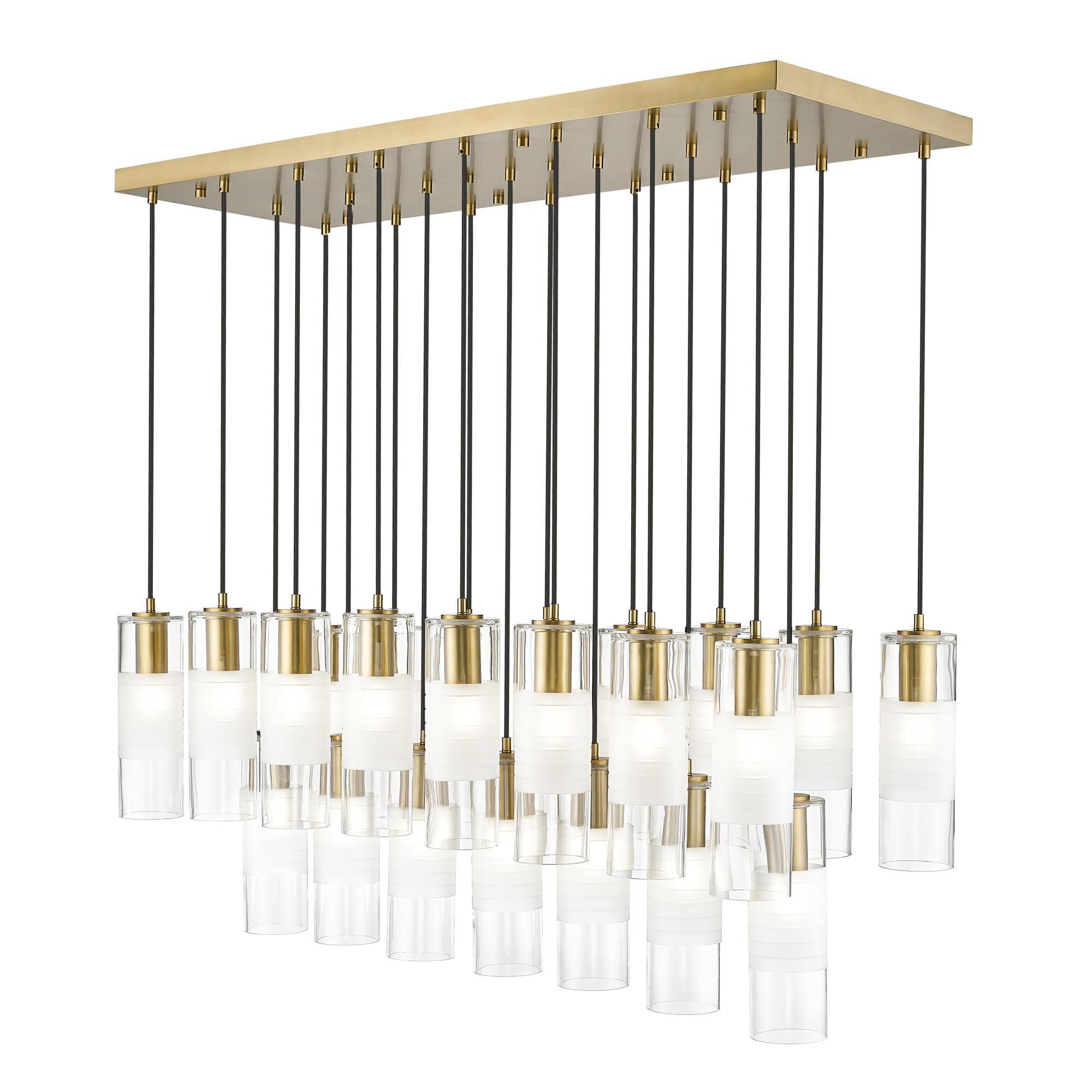 Shown in Modern Gold finish and Clear+frosted glass and Clear+frosted shade