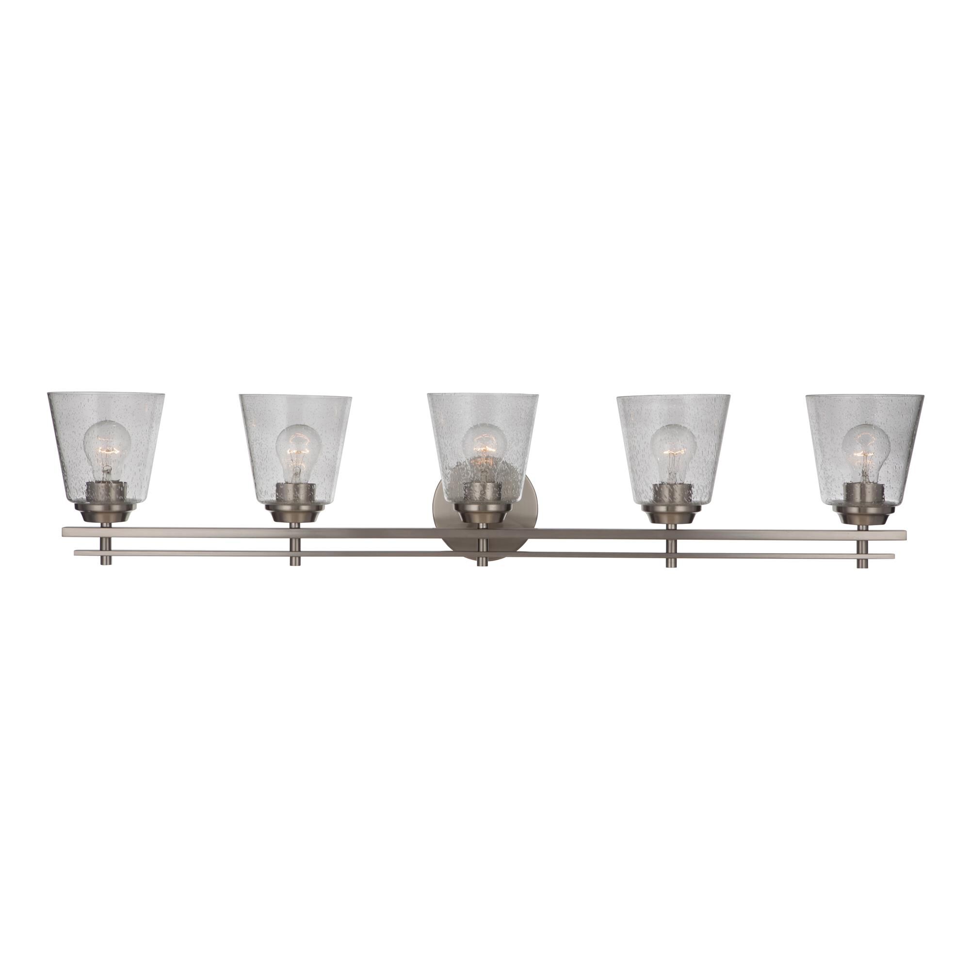 Shown in Brushed Polished Nickel finish and Clear Seeded glass and Glass shade