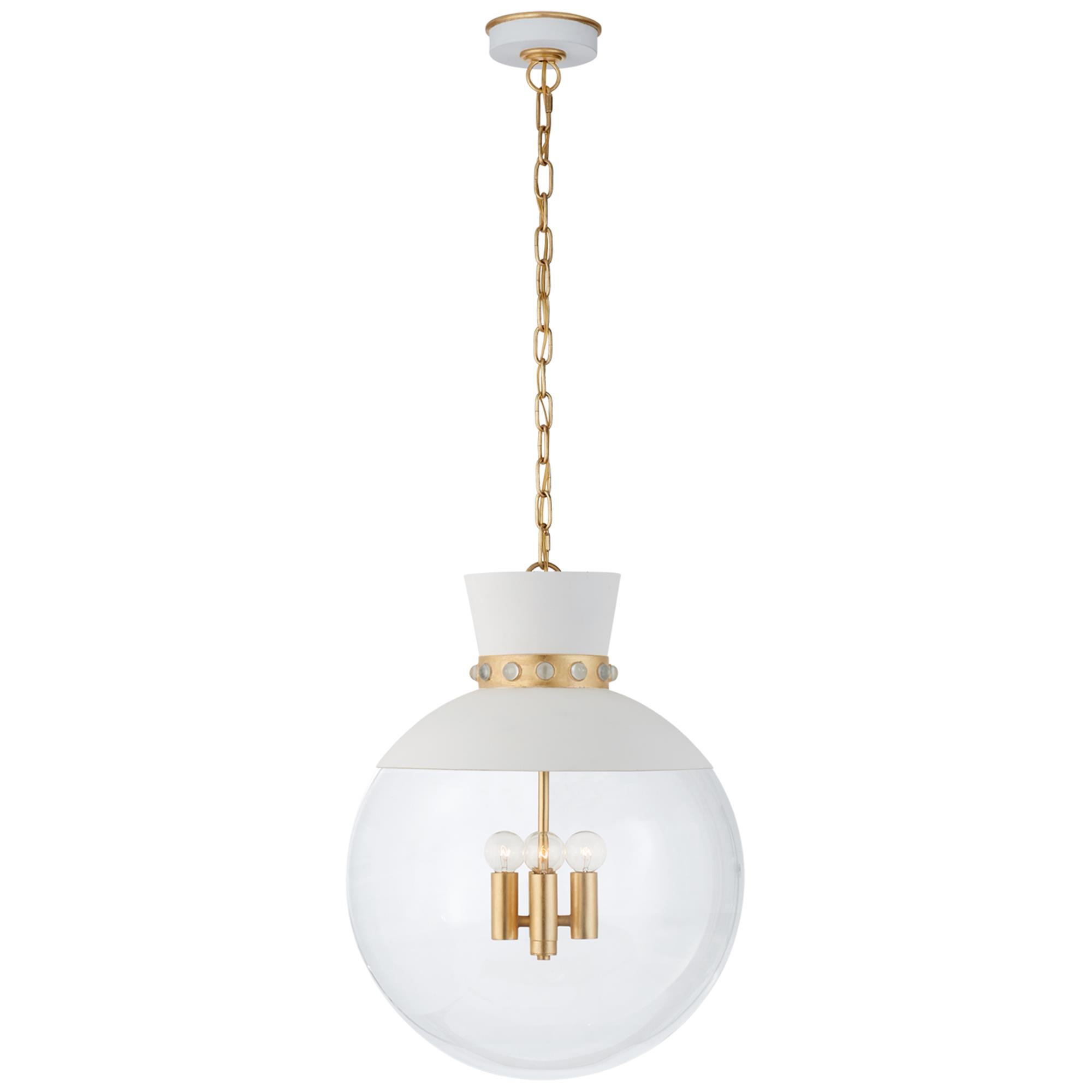 Shown in White And Gild finish and Clear glass