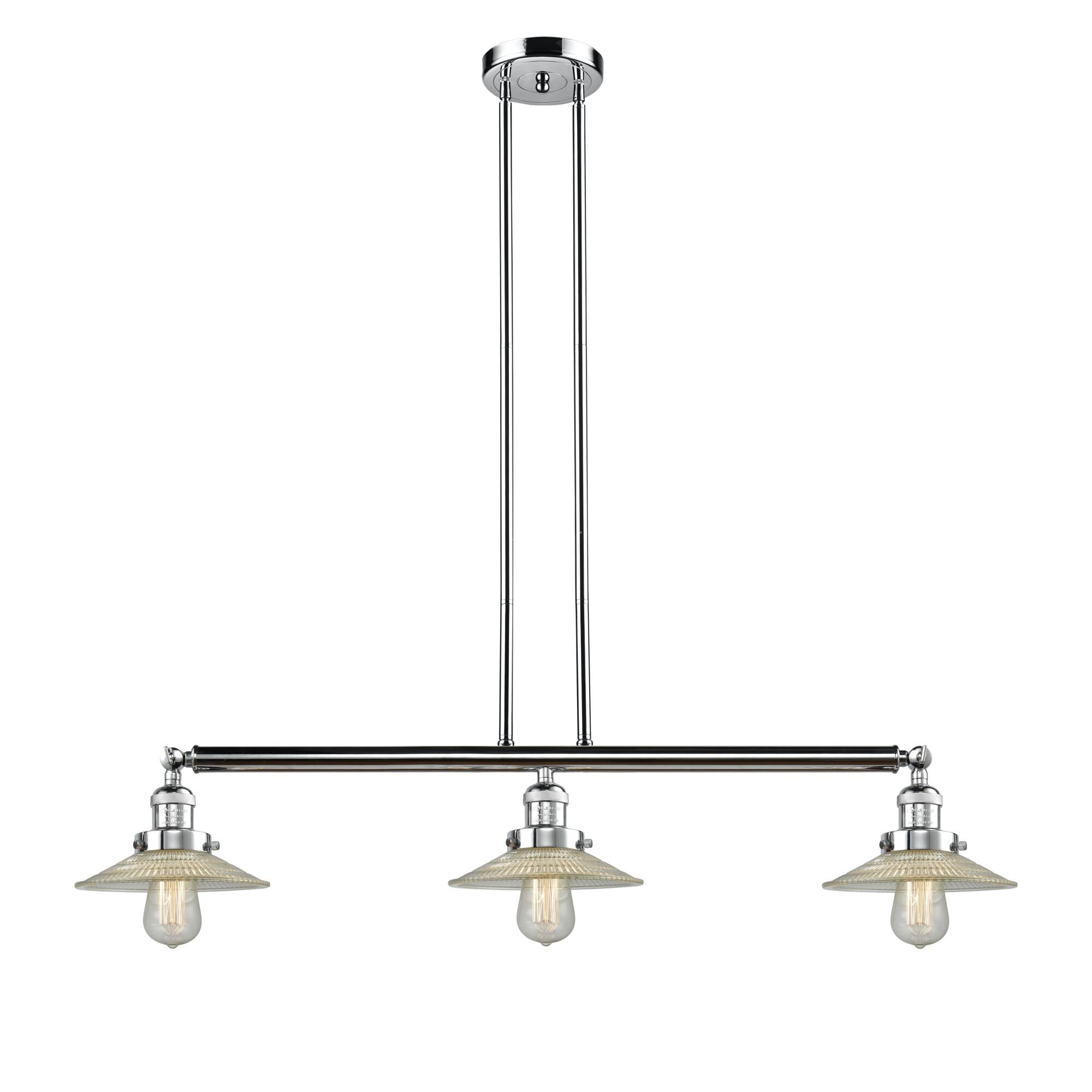 Shown in Polished Chrome finish and Clear Halophane glass