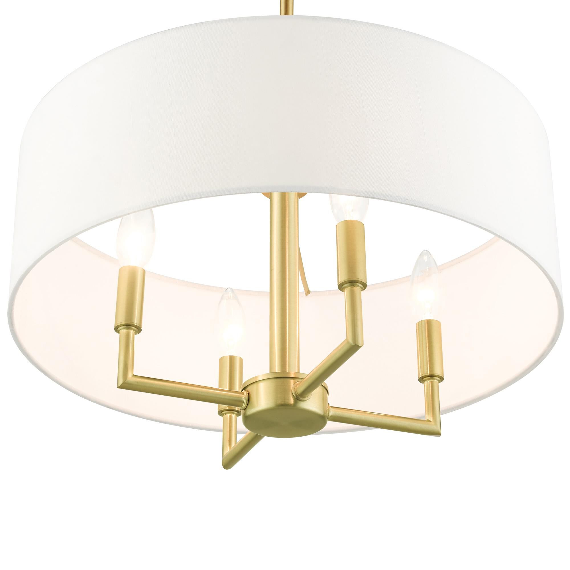 Shown in Satin Brass finish and Hand Crafted Hardback  Completely Finished With Off-White Color Fabric Outside and Inside shade