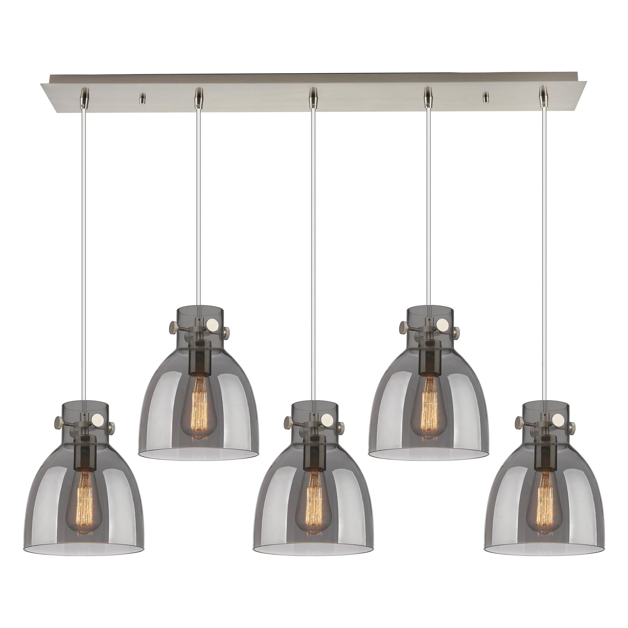 Shown in Brushed Satin Nickel finish and Light Smoke glass and Light Smoke Glass shade
