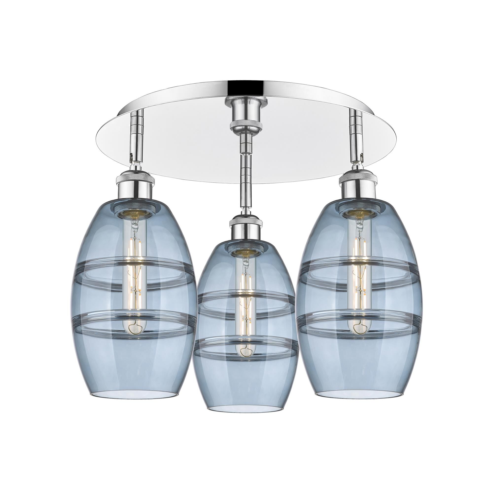 Shown in Polished Chrome finish and Princess Blue glass