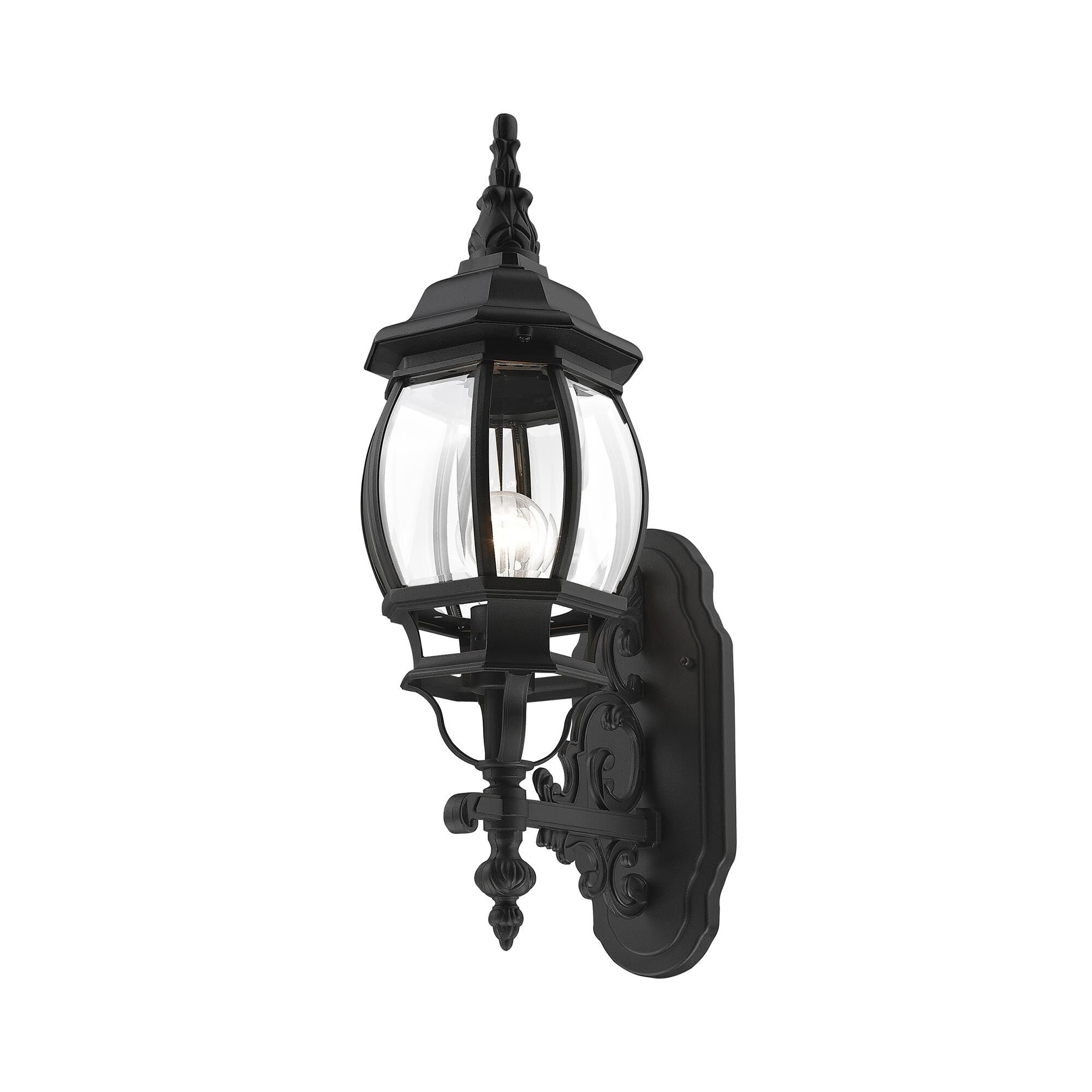 Shown in Textured Black finish and Clear Beveled glass and Clear Beveled Glass shade