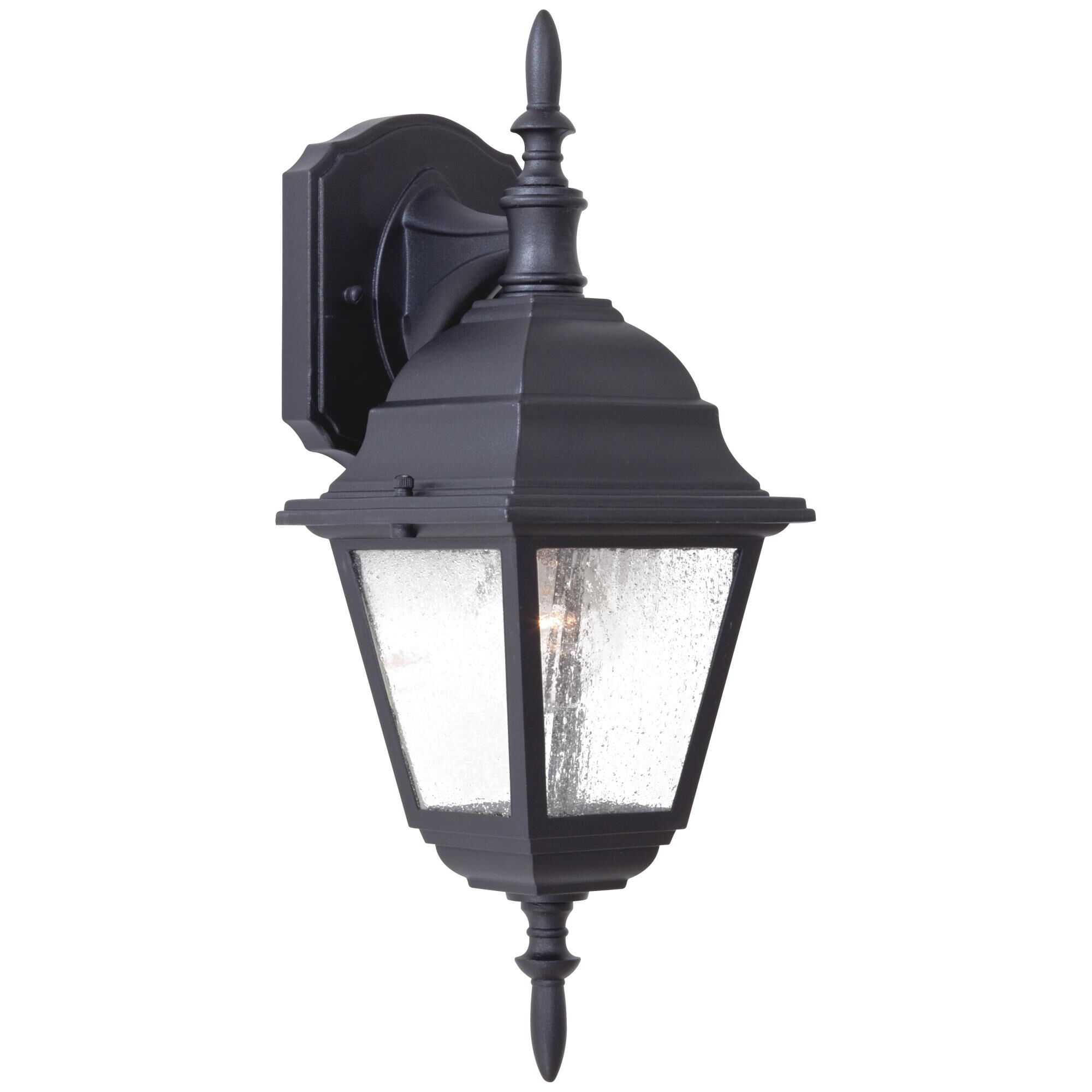 Shown in Black finish and Clear glass and Seeded Glass shade