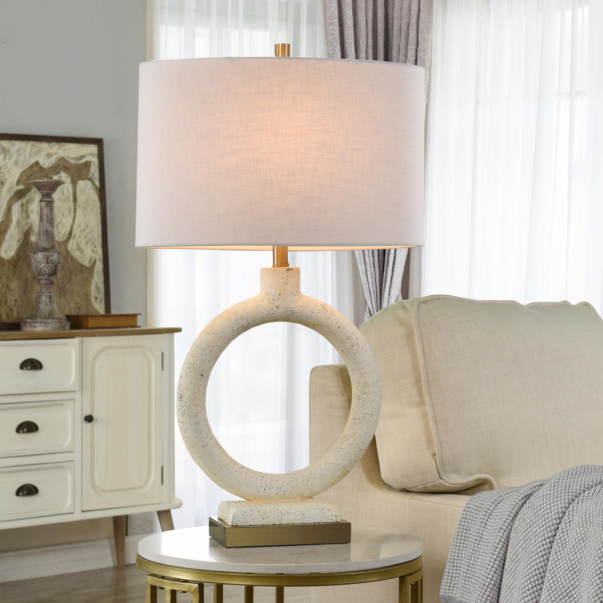 Shown in Speckled Cream, Brushed Brass, Off-White finish and Off-White Cotton and Polyester Blend shade