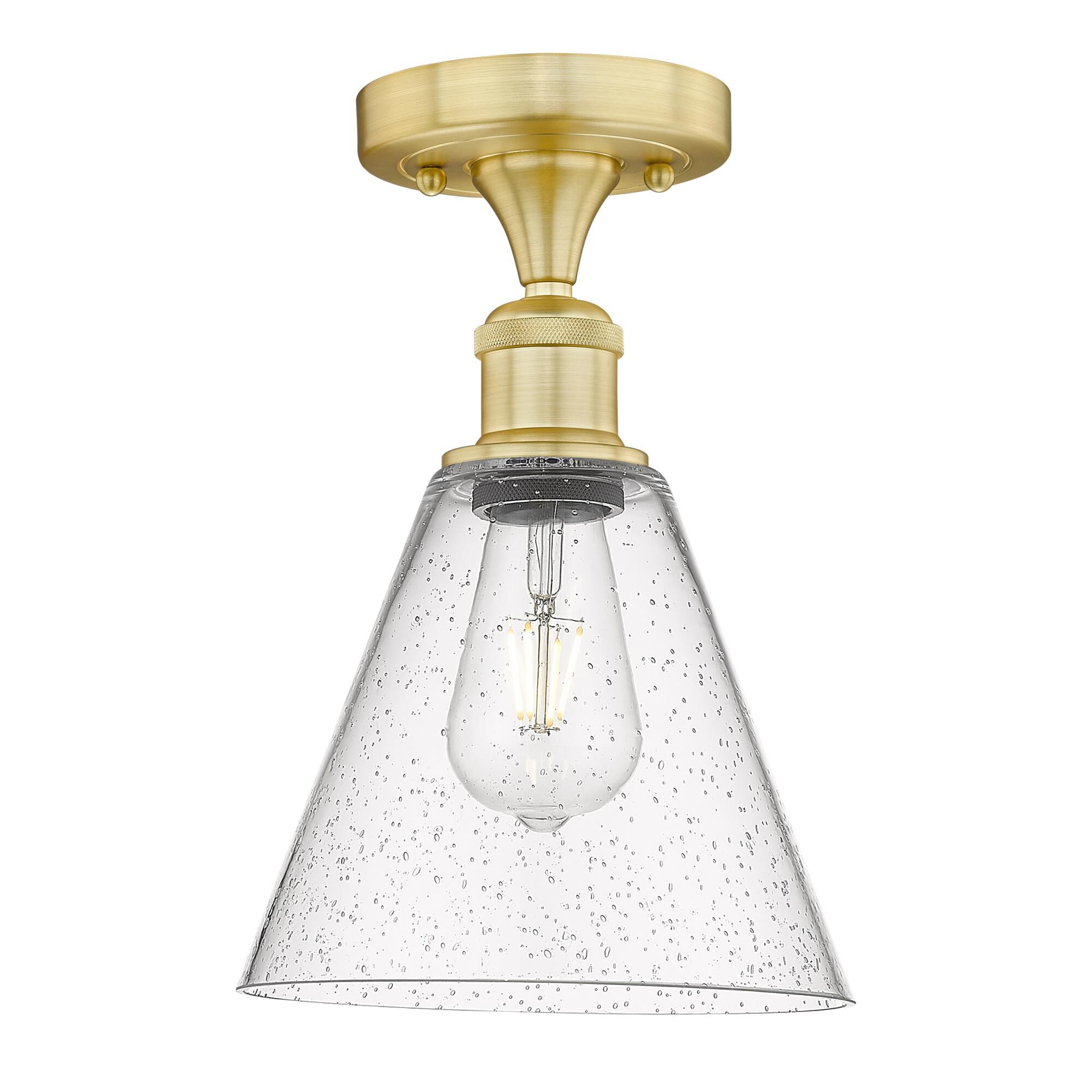 Shown in Satin Gold finish and Seedy glass