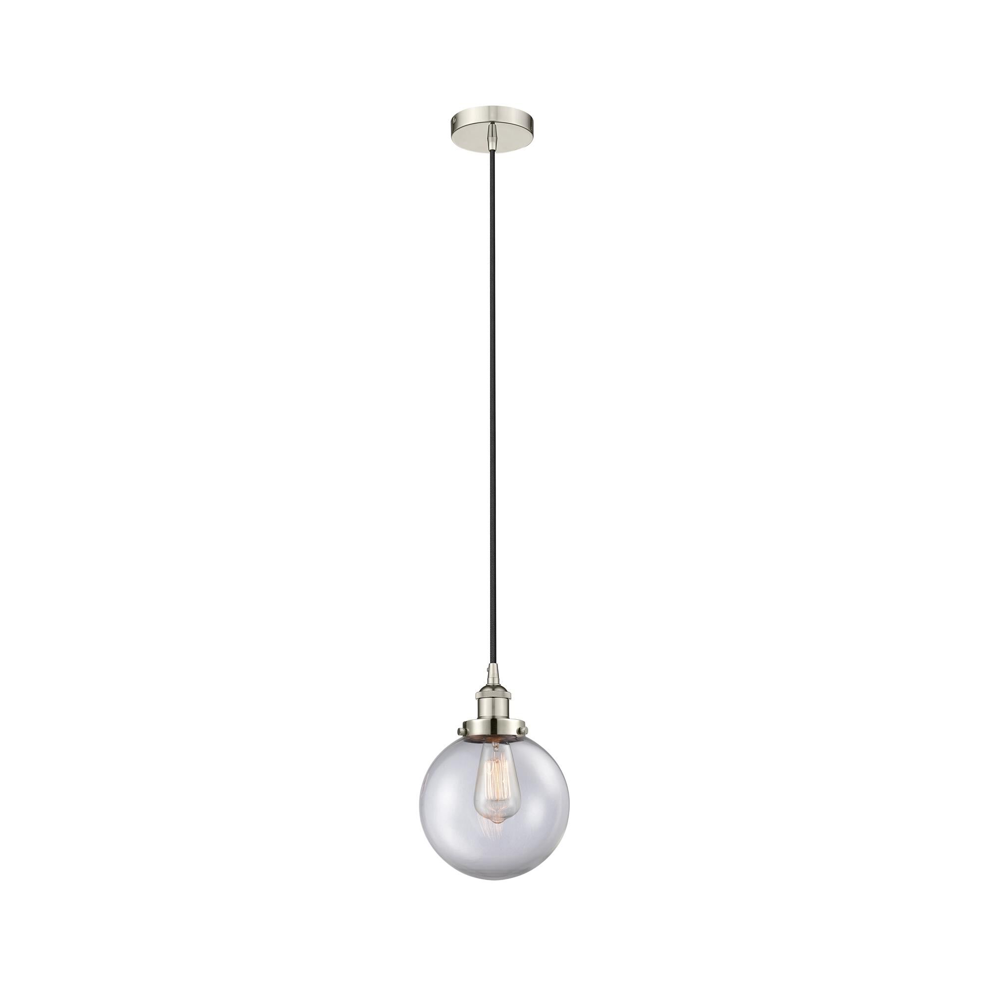 Shown in Polished Nickel finish and Clear Beacon glass