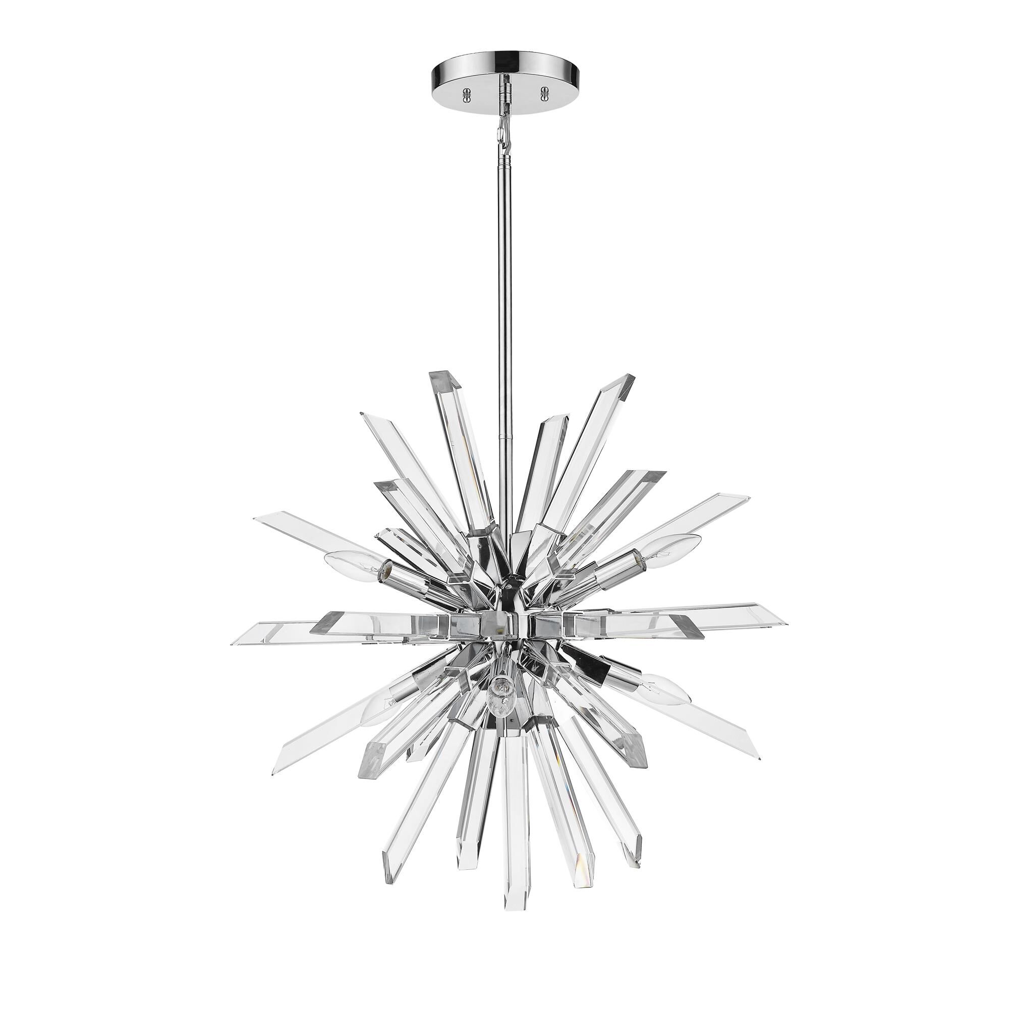 Shown in Chrome finish and Crystal glass and Crystal shade