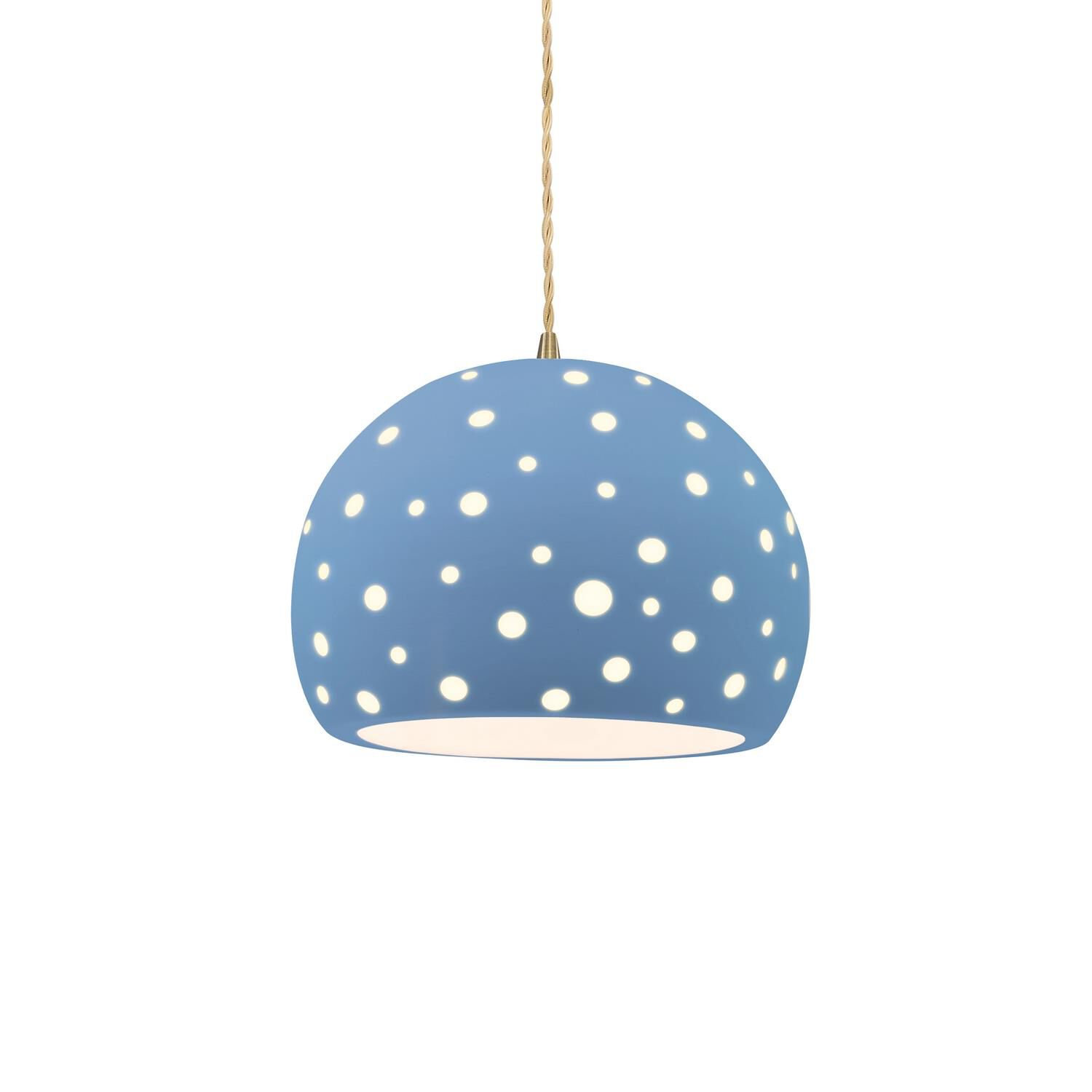 Shown in Antique Brass finish and Sky Blue shade