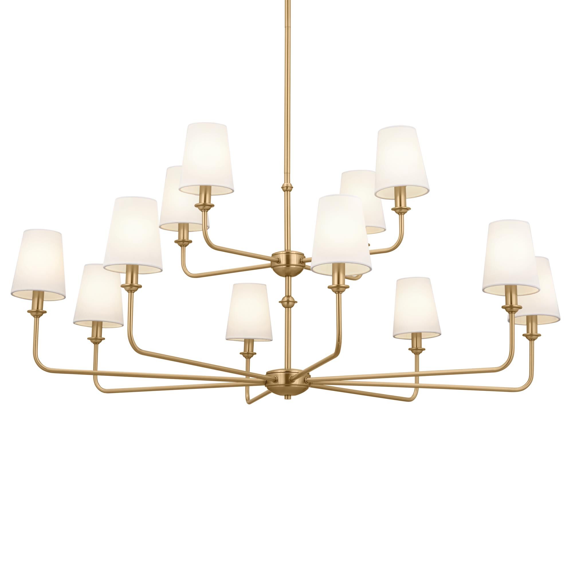 Shown in Brushed Natural Brass finish and Fabric and Bell shade