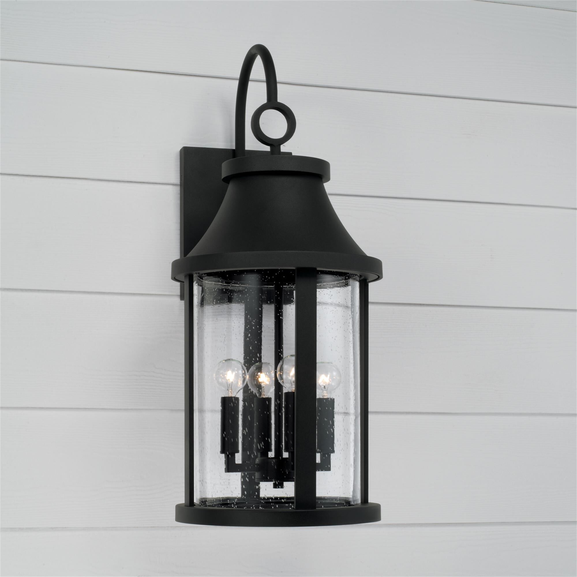 Shown in Black finish and Clear Seeded glass