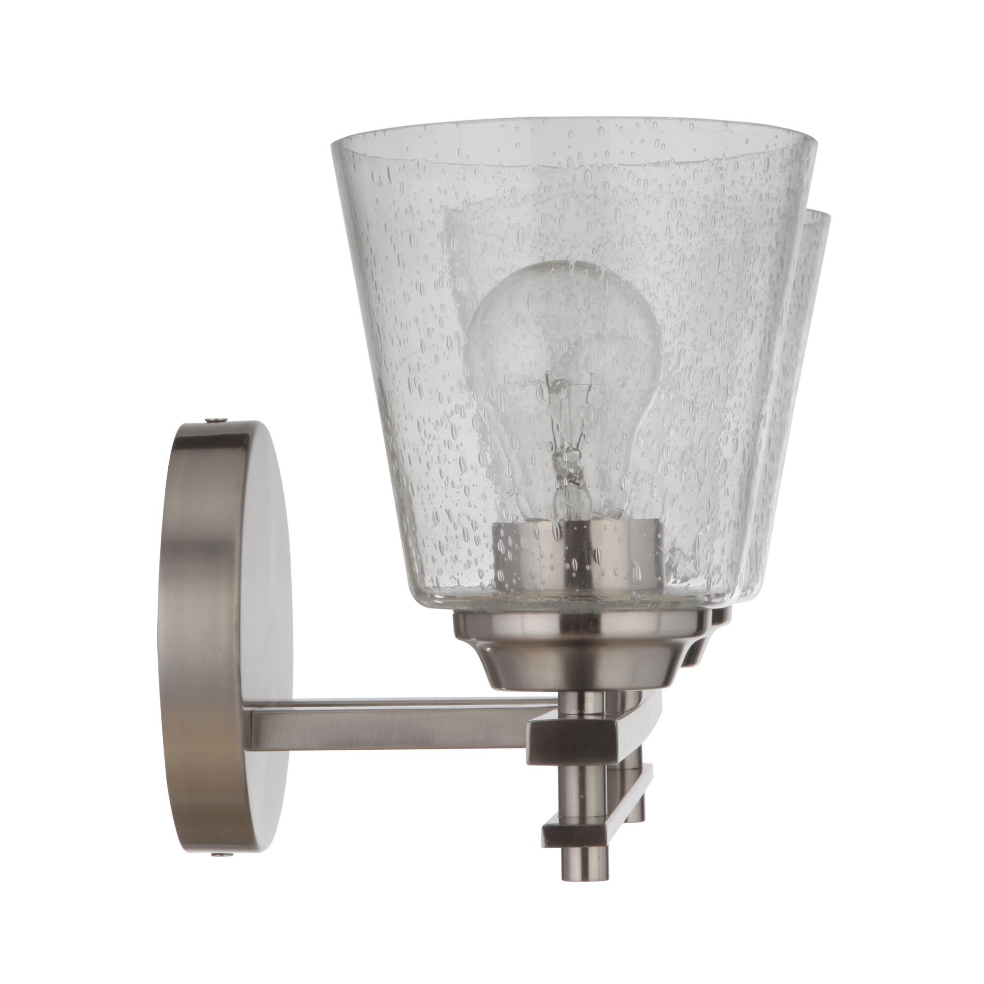 Shown in Brushed Polished Nickel finish and Clear Seeded glass and Glass shade