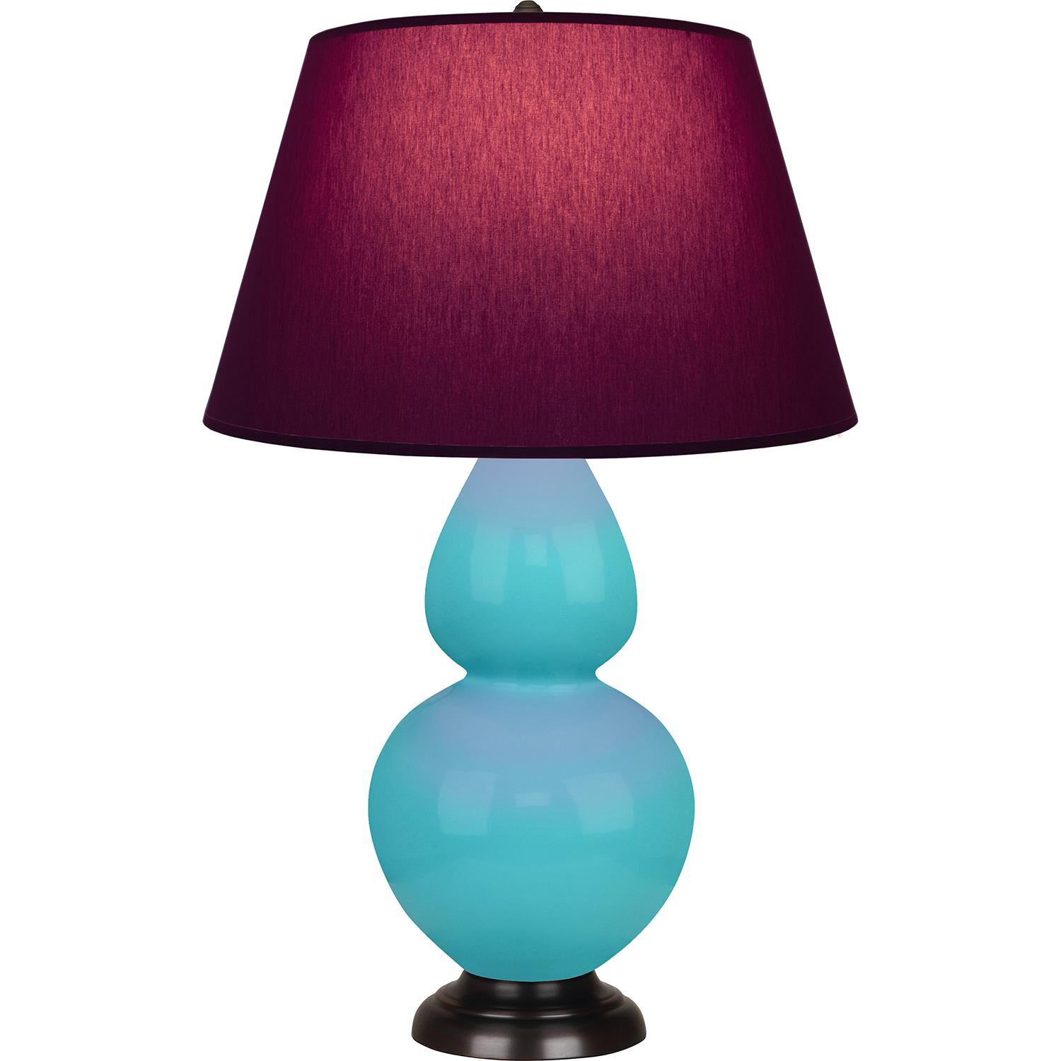Shown in Egg Blue finish and Plum and Lavender shade and Deep Patina Bronze accent
