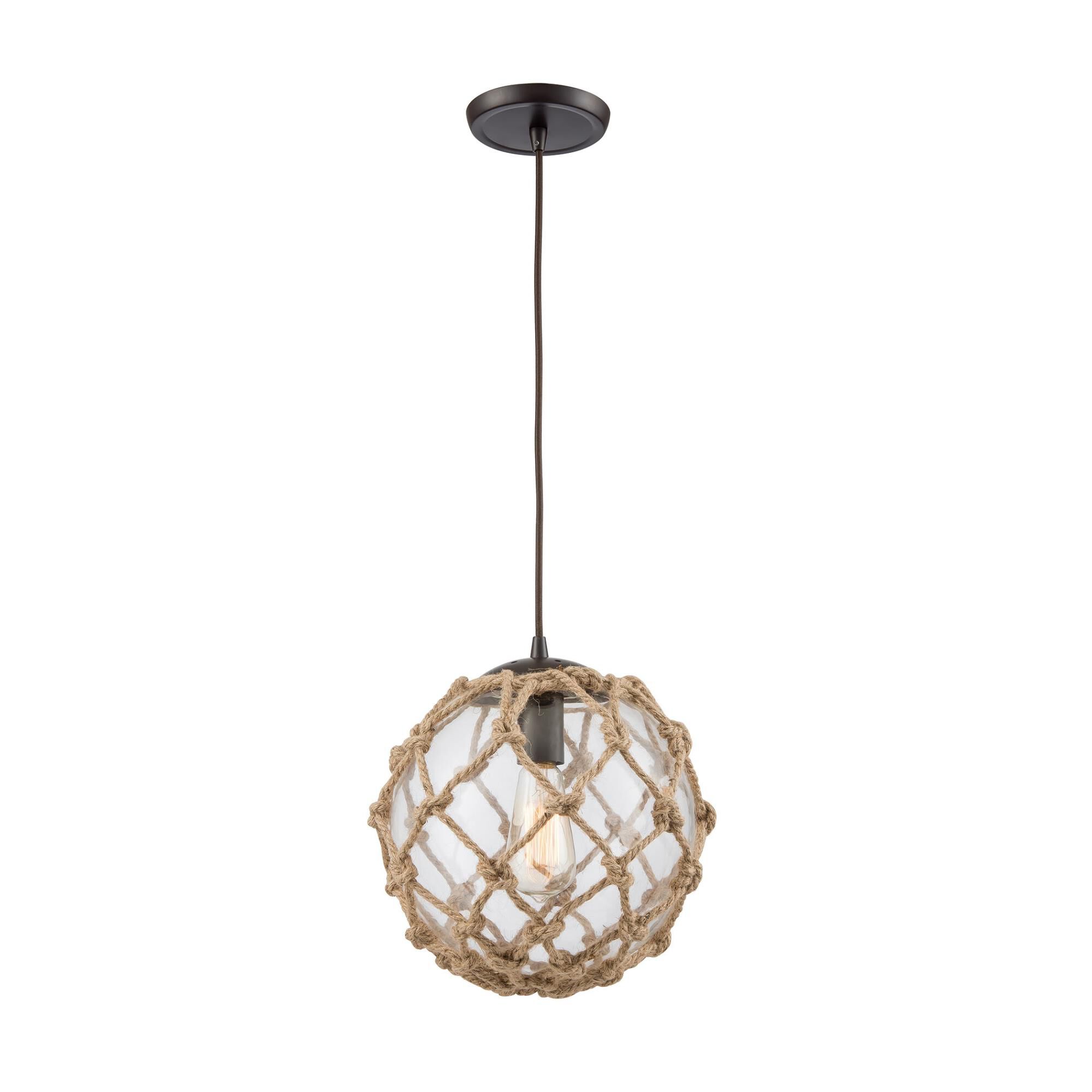 Shown in Oil Rubbed Bronze finish and Hitchknot Rope Wrapped Clear Blown glass 