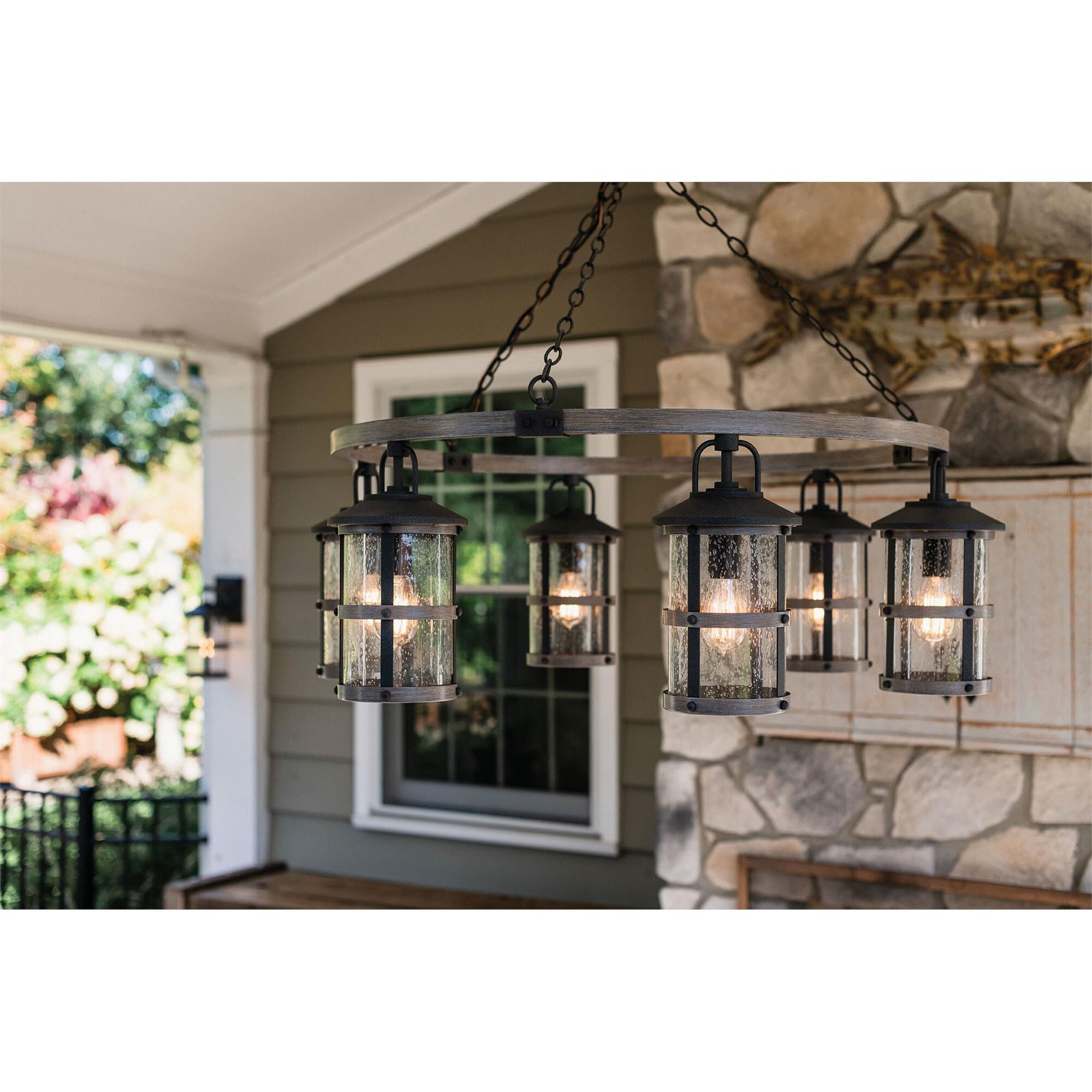 Shown in Aged Zinc with Driftwood Gray finish and Clear Seedy glass