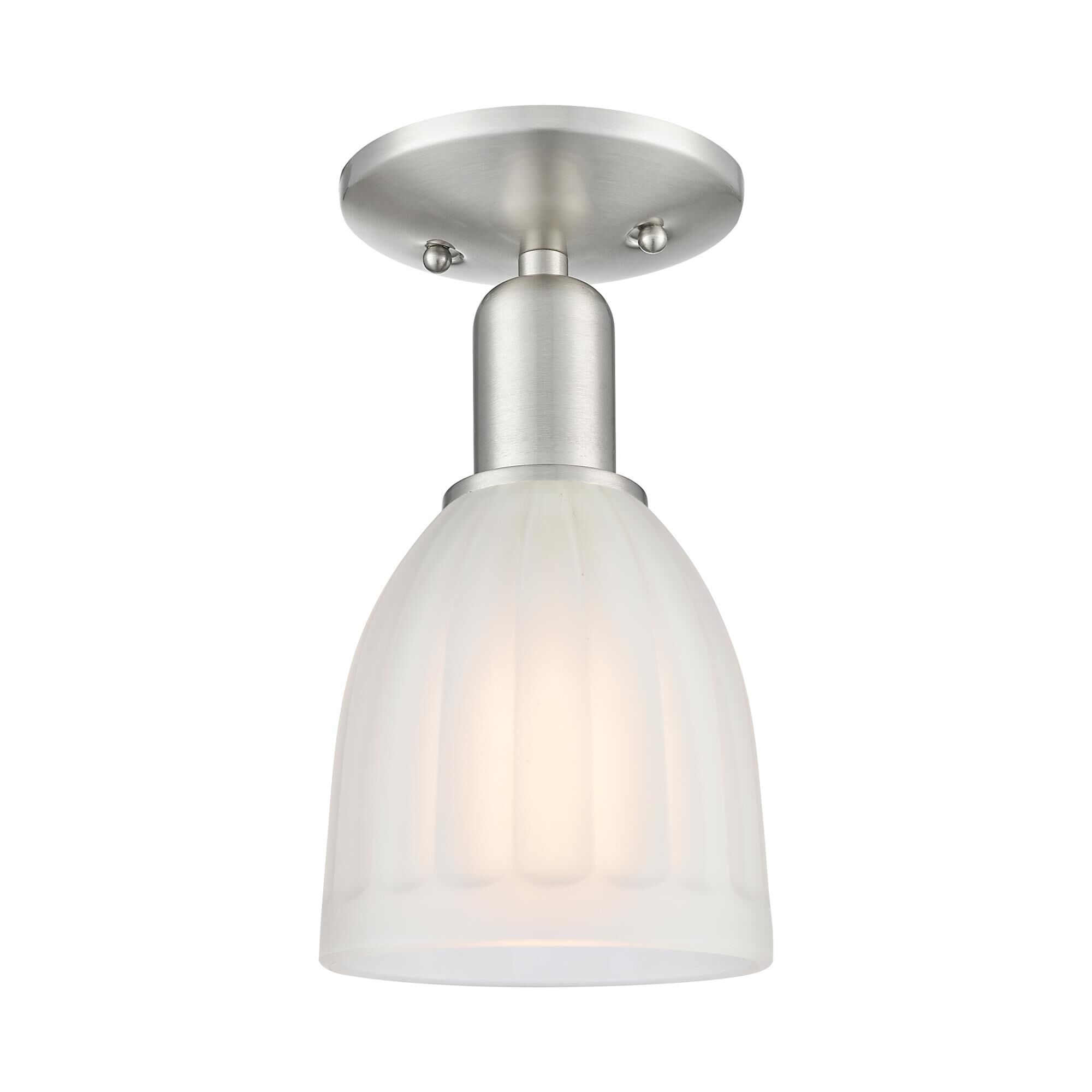 Shown in Brushed Satin Nickel finish and White glass