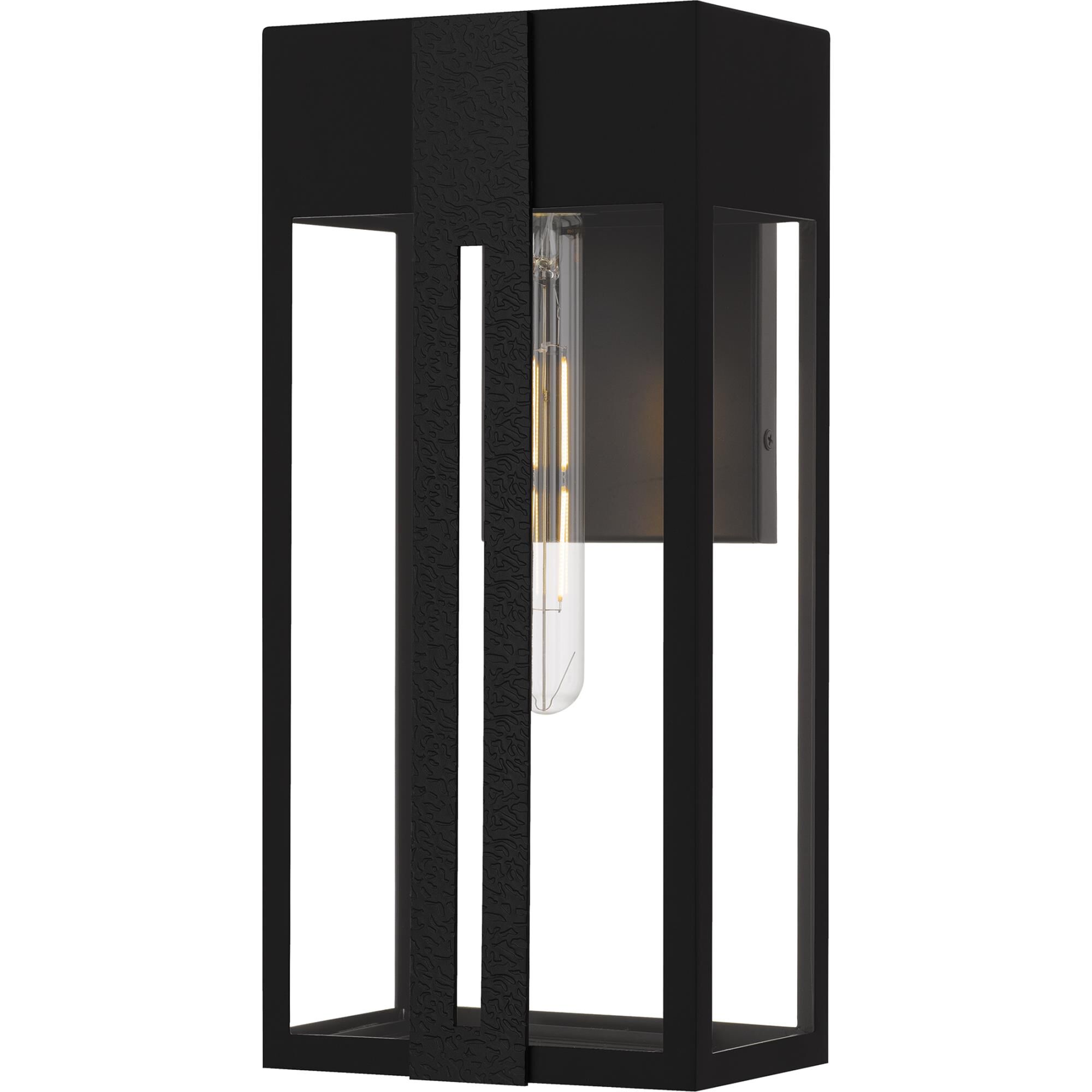 Shown in Matte Black finish and Clear Glass, Clear Tempered Glass shade