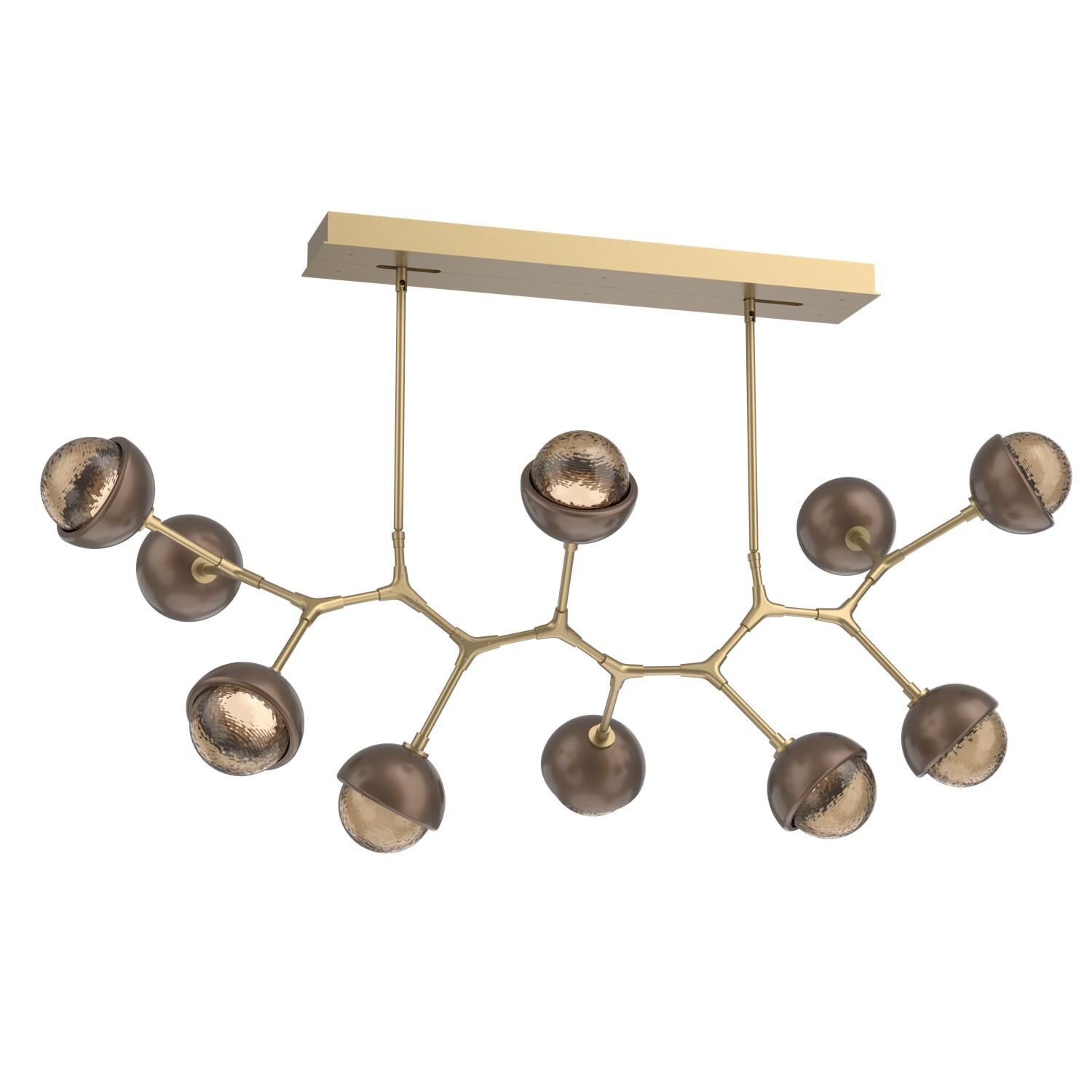 Shown in Gilded Brass finish and Bronze glass and Burnished Bronze accent