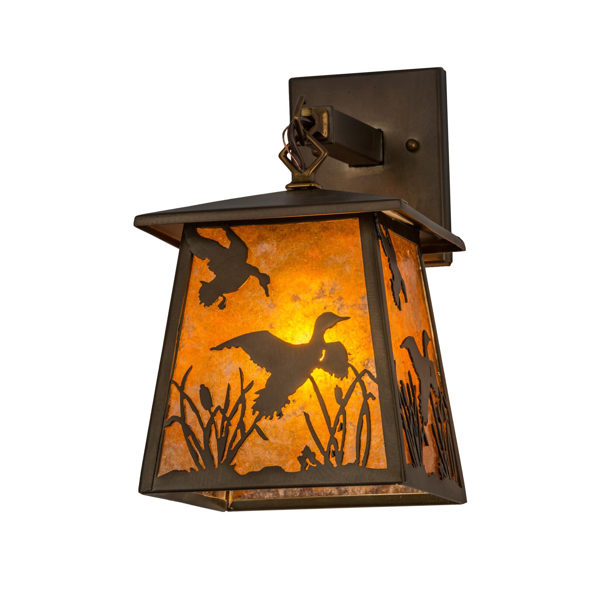 Shown in Antique Copper Finish finish and Amber Mica glass