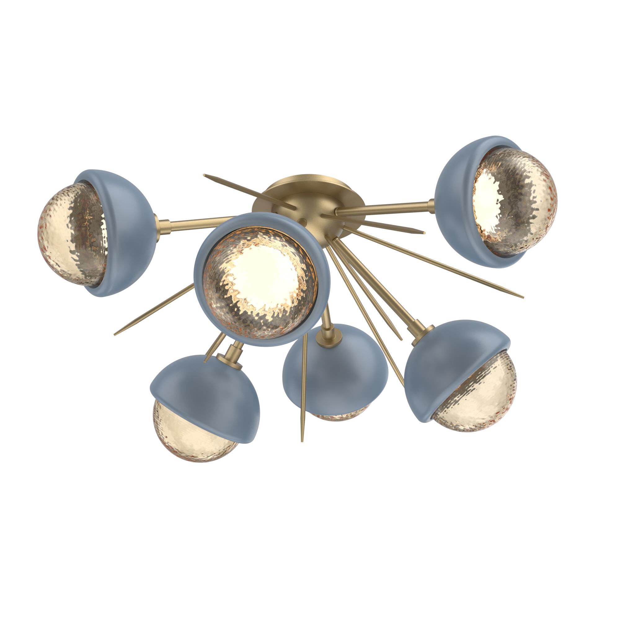 Shown in Gilded Brass finish and Amber glass and Poppy Blue accent