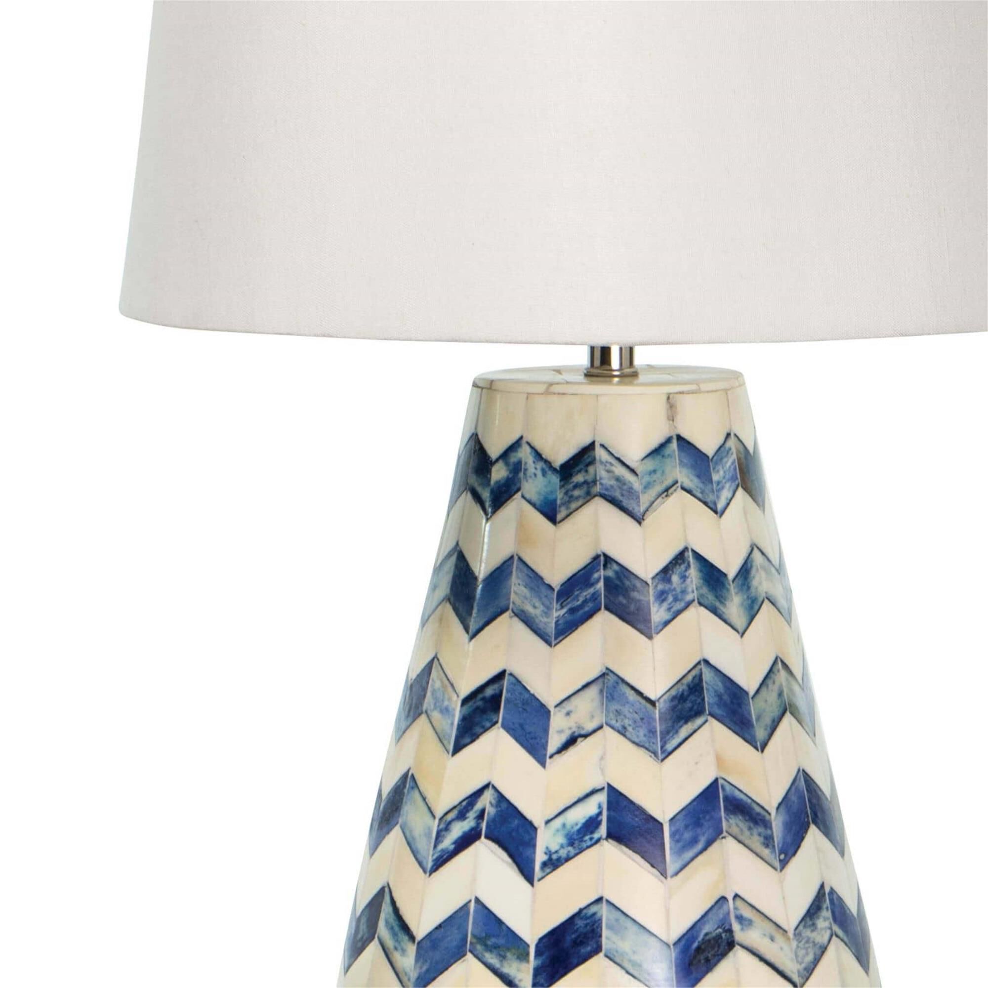 Shown in Blue finish and Linen shade