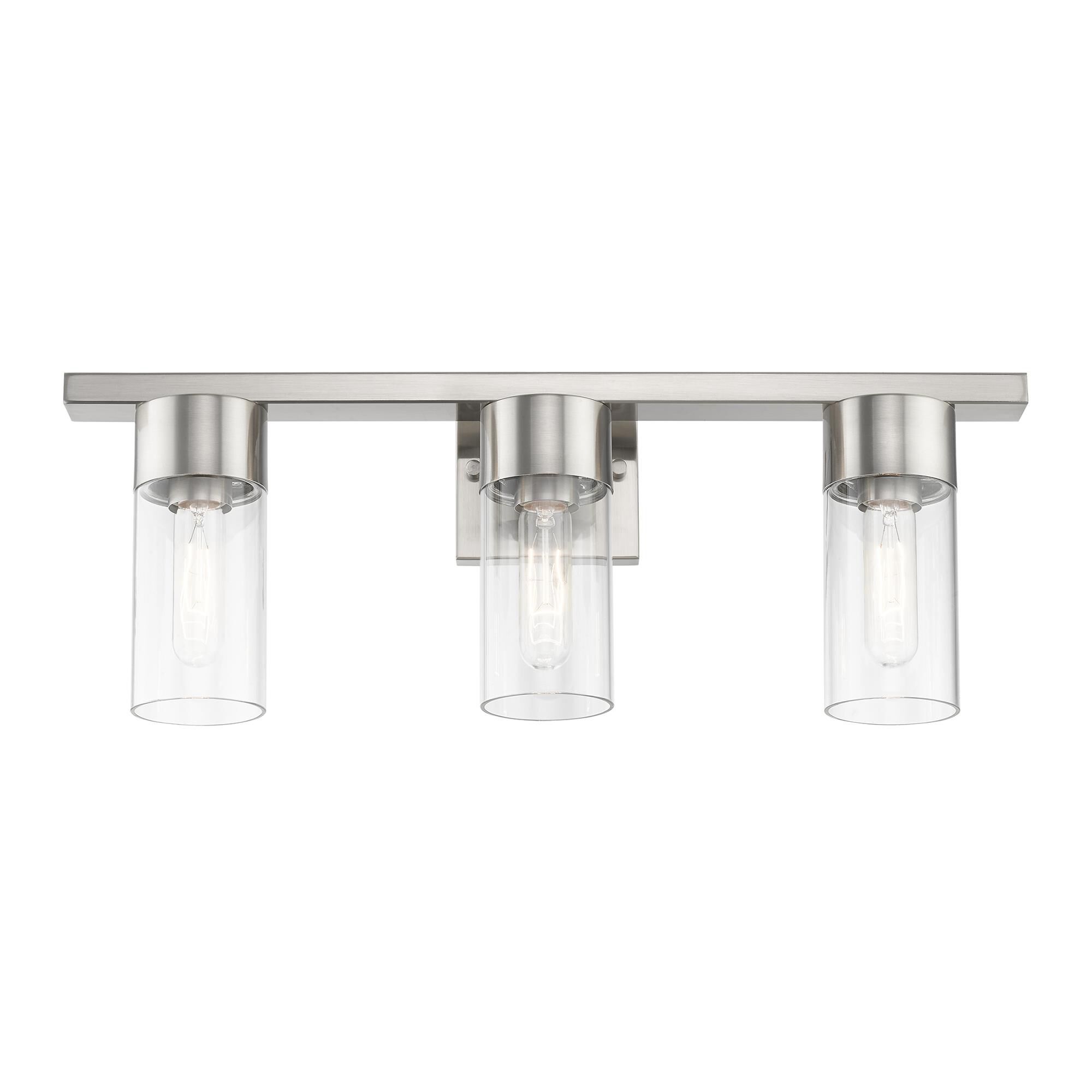 Shown in Brushed Nickel finish and Clear glass