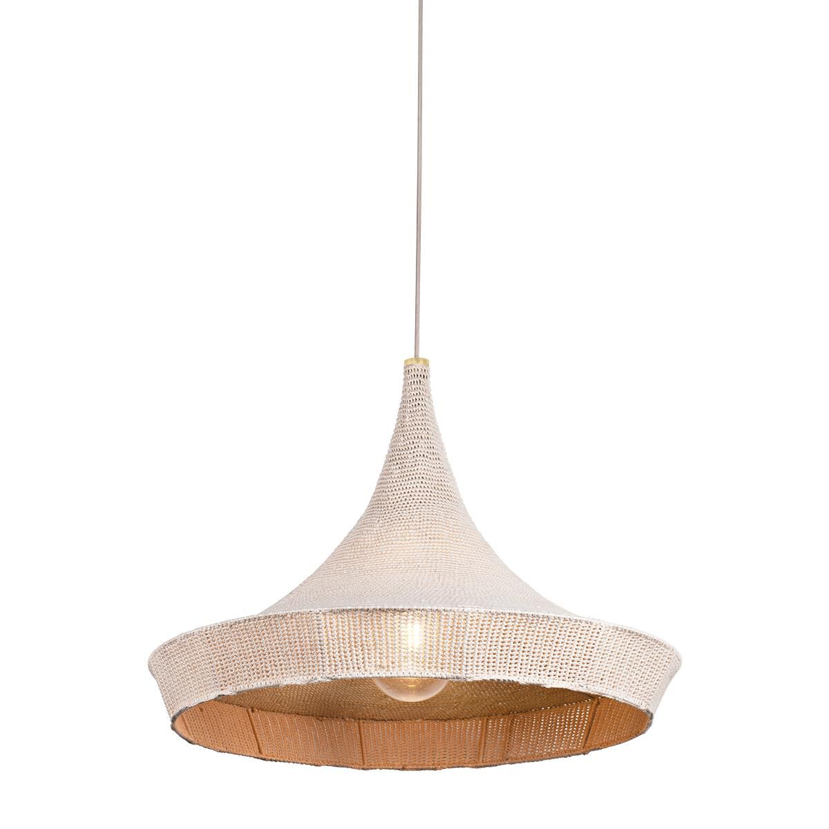 Shown in Aged Brass finish and Cotton String shade